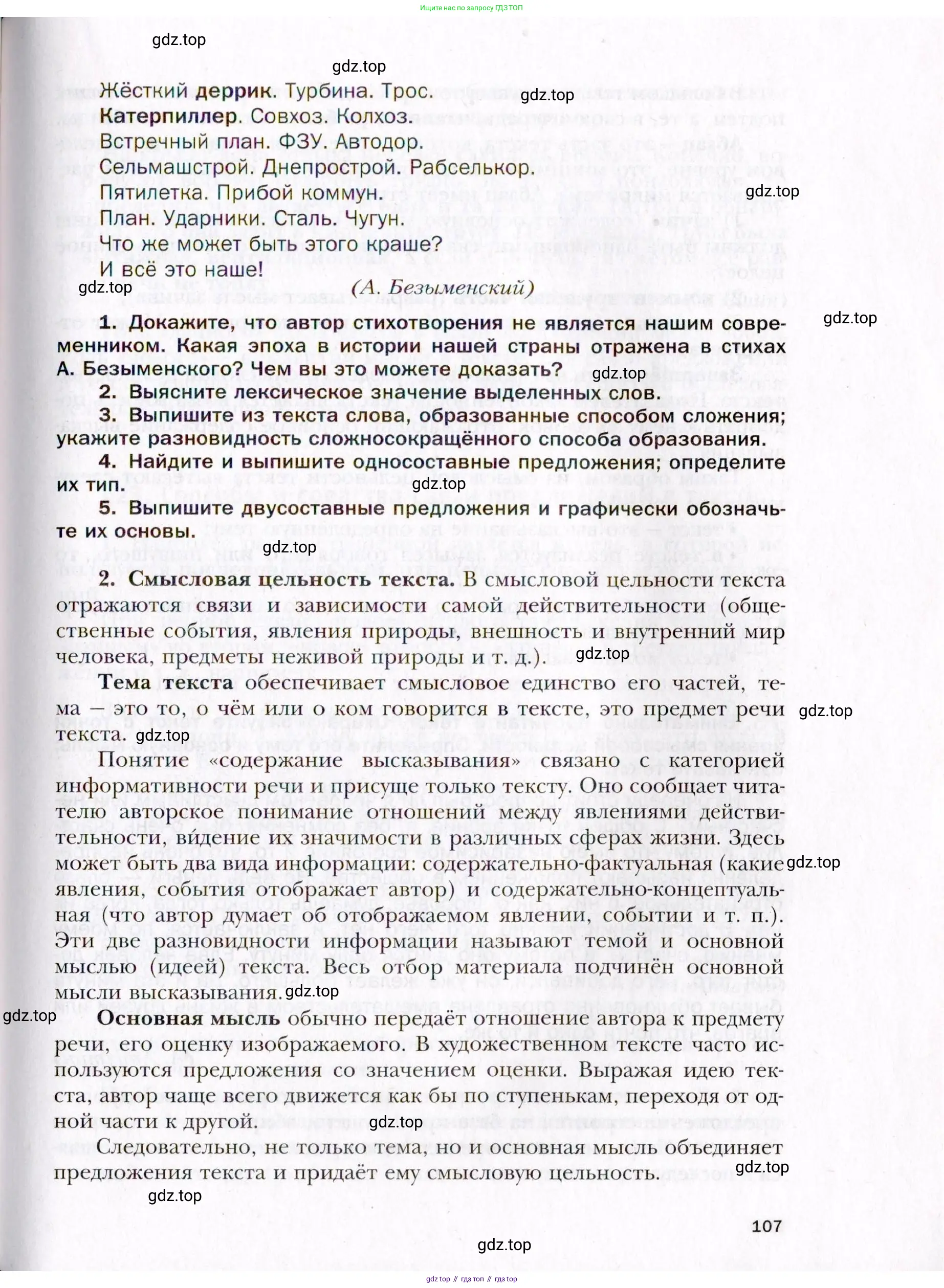 Русский язык, 10 класс Учебник, автор: Гусарова Ирина Васильевна, издательство Просвещение, Москва, 2021, коричневого цвета, страница 107