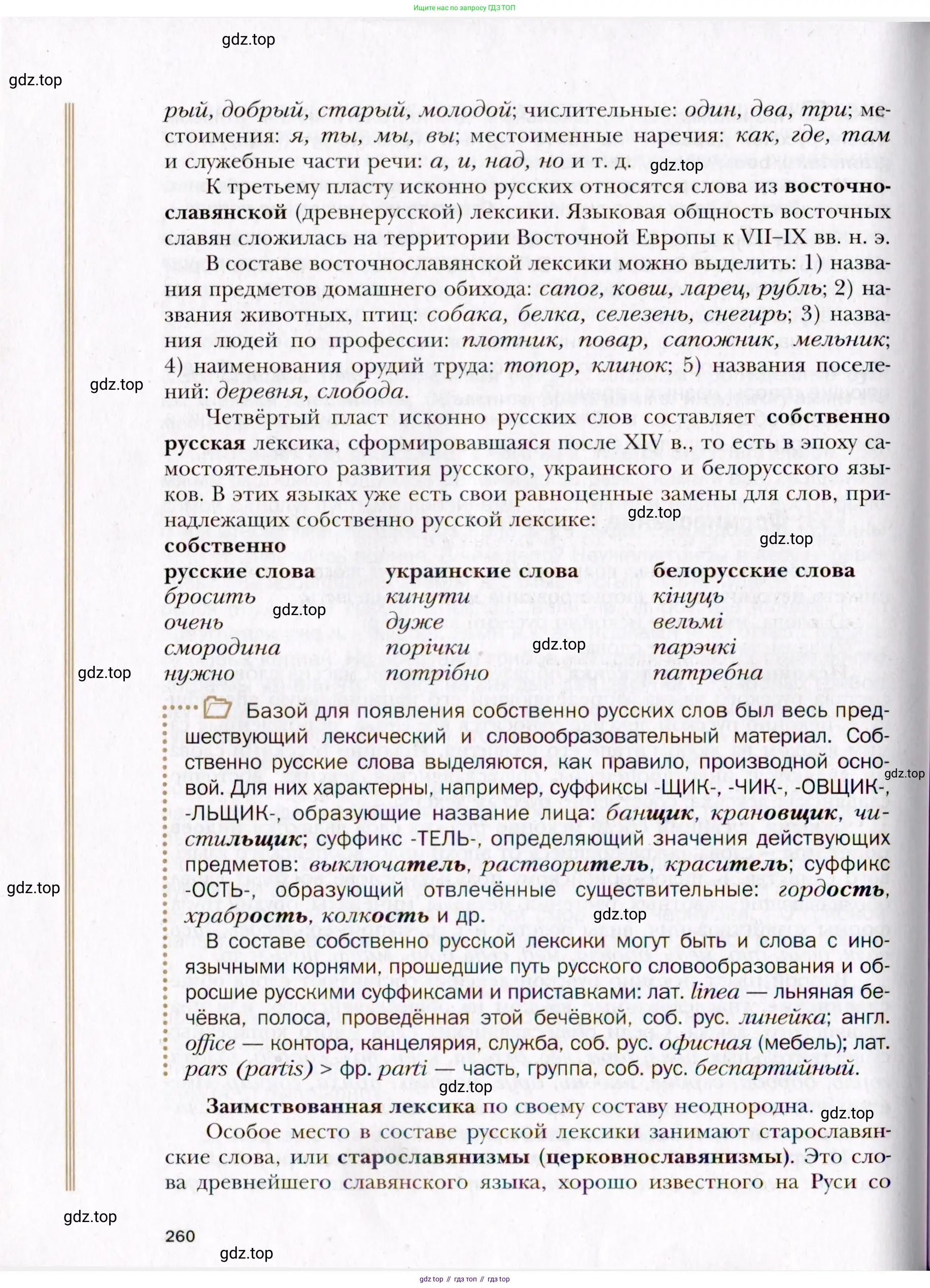 Русский язык, 10 класс Учебник, автор: Гусарова Ирина Васильевна, издательство Просвещение, Москва, 2021, коричневого цвета, страница 260