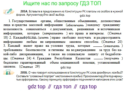Русский язык, 10 класс Учебник, авторы: Сабитова Зинаида Какбаевна, Алтынбекова Ольга Баймухановна, издательство Мектеп, Алматы, 2019, оранжевого цвета, страница 132, номер 205, Условие