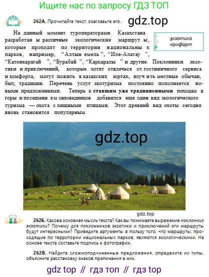 Русский язык, 10 класс Учебник, авторы: Сабитова Зинаида Какбаевна, Алтынбекова Ольга Баймухановна, издательство Мектеп, Алматы, 2019, оранжевого цвета, страница 163, номер 262, Условие
