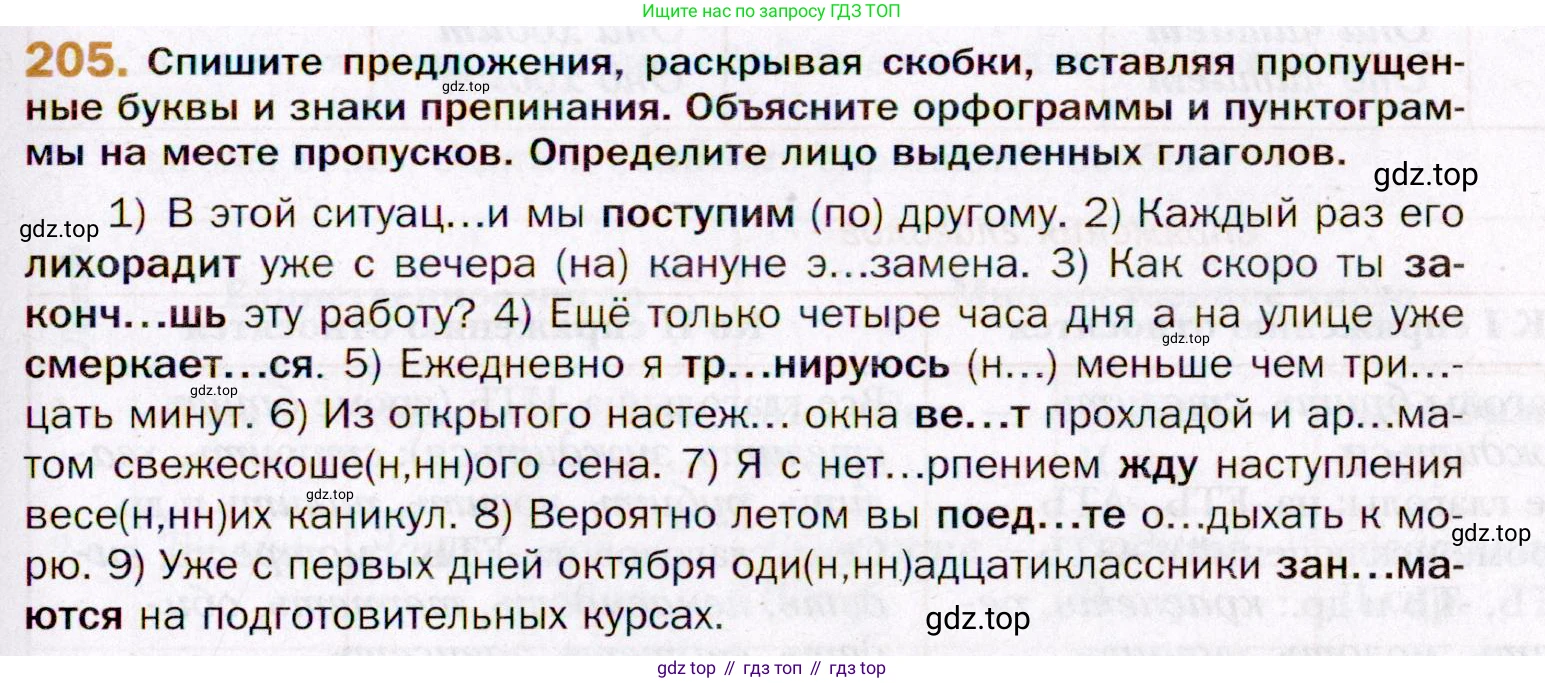 ГДЗ Русский язык, 11 класс Учебник, автор: Гусарова Ирина Васильевна, издательство Просвещение, Москва, 2021, жёлтого цвета, страница 313, номер 205, Условие
