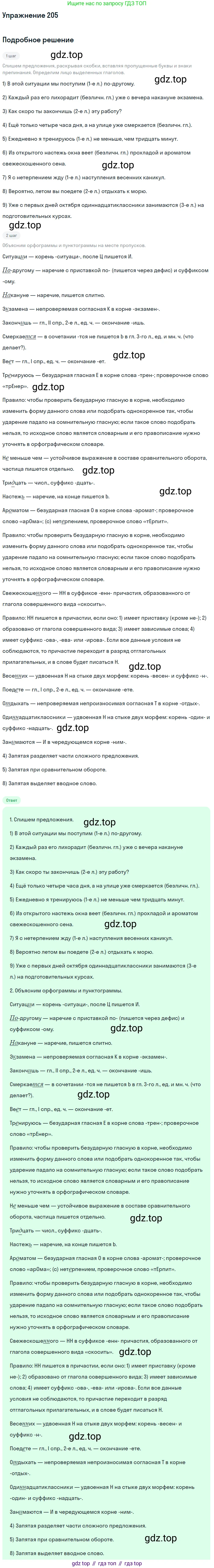 ГДЗ Русский язык, 11 класс Учебник, автор: Гусарова Ирина Васильевна, издательство Просвещение, Москва, 2021, жёлтого цвета, страница 313, номер 205, Решение