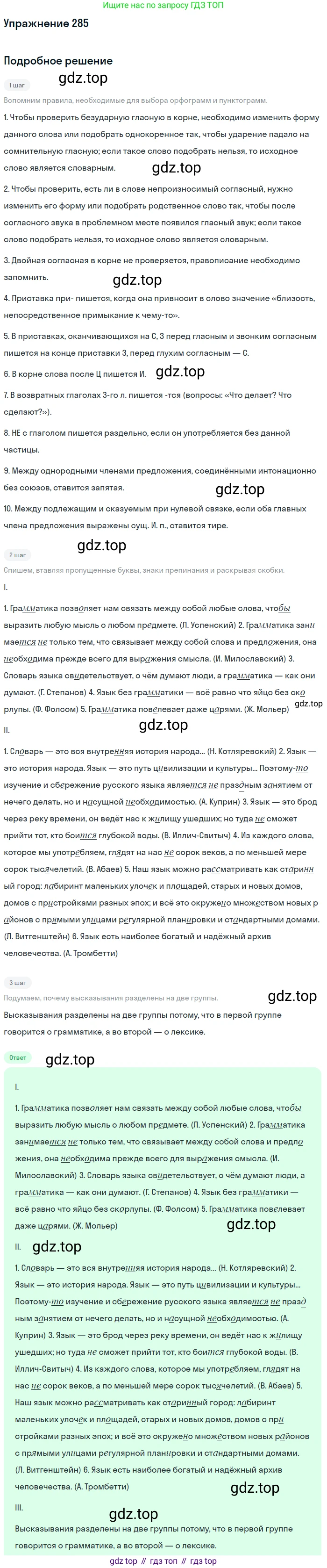 Русский язык, 11 класс Учебник, авторы: Львова Светлана Ивановна, Львов Валентин Витальевич, издательство Мнемозина, Москва, 2019, серого цвета, страница 313, номер 285, Решение