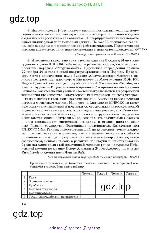 Русский язык, 11 класс Учебник, авторы: Султанова Айман Беккужевна, Бондаренко Марина Ивановна, Михайленко Владимир Георгиевич, издательство Алматыкітап баспасы, Алматы, 2023, страница 170