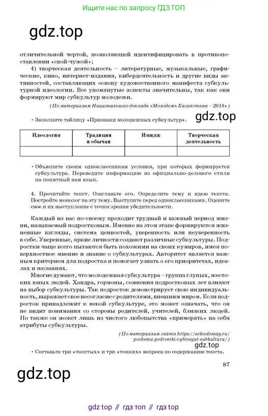 Русский язык, 11 класс Учебник, авторы: Султанова Айман Беккужевна, Бондаренко Марина Ивановна, Михайленко Владимир Георгиевич, издательство Алматыкітап баспасы, Алматы, 2023, страница 87