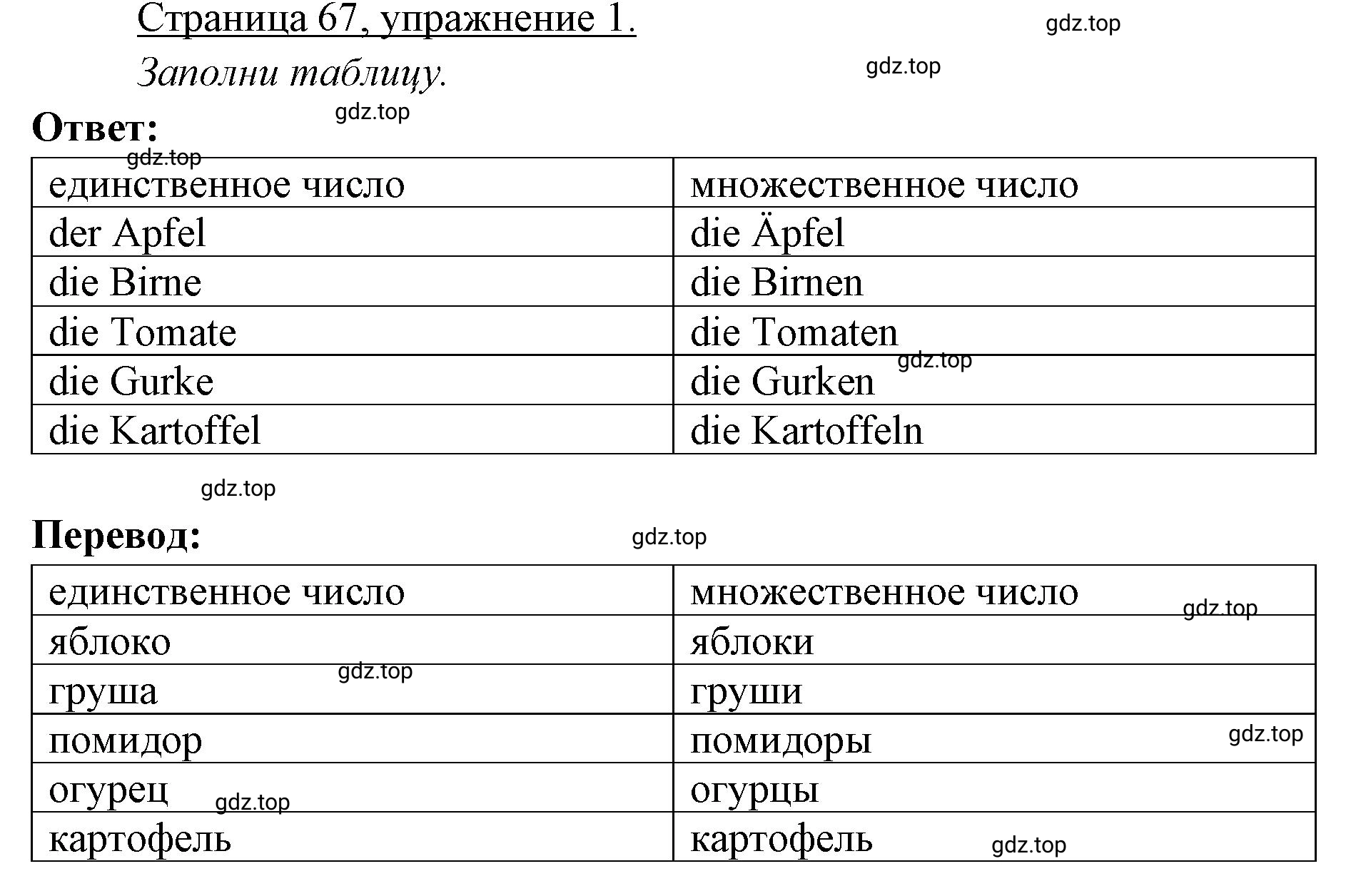 Решение номер 1 (страница 67) гдз по немецкому языку 3 класс Бим, Рыжова, рабочая тетрадь 1 часть