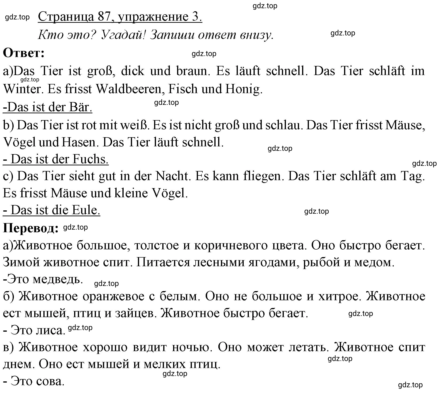 Решение номер 3 (страница 87) гдз по немецкому языку 3 класс Бим, Рыжова, рабочая тетрадь 1 часть