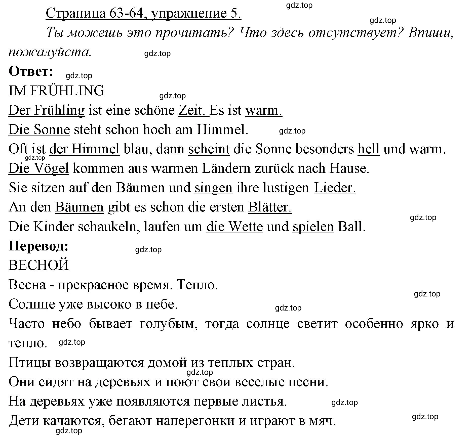 Решение номер 5 (страница 63) гдз по немецкому языку 3 класс Бим, Рыжова, рабочая тетрадь 2 часть