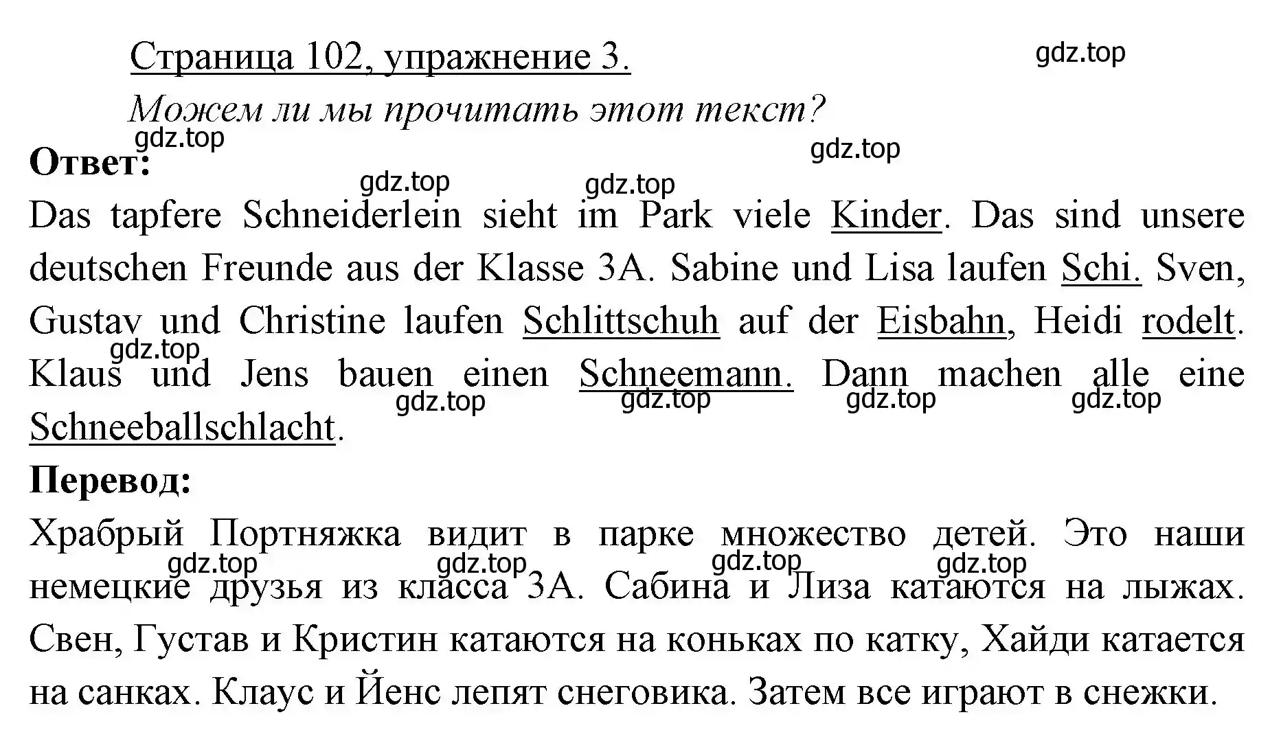 Решение номер 3 (страница 102) гдз по немецкому языку 3 класс Бим, Рыжова, учебник 1 часть