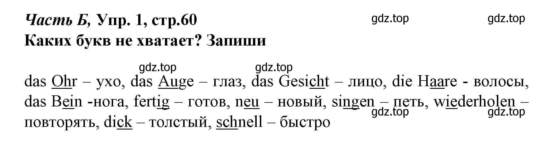 Решение номер 1 (страница 60) гдз по немецкому языку 4 класс Бим, Рыжова, рабочая тетрадь B часть