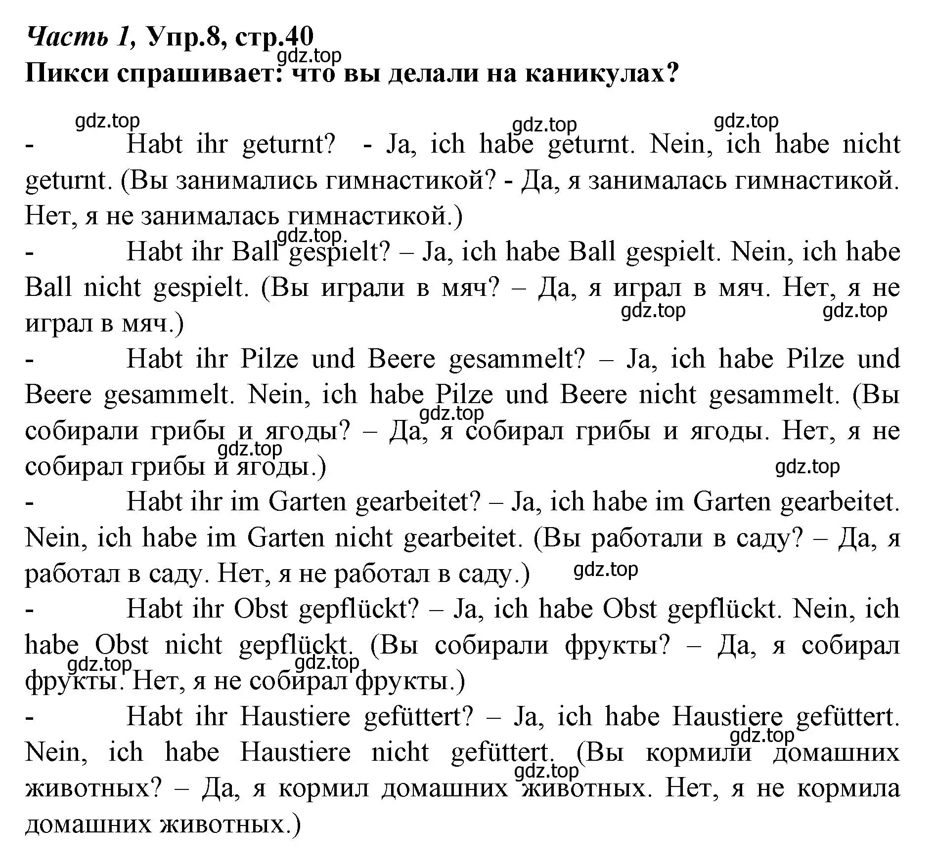 Решение номер 8 (страница 40) гдз по немецкому языку 4 класс Бим, Рыжова, учебник 1 часть