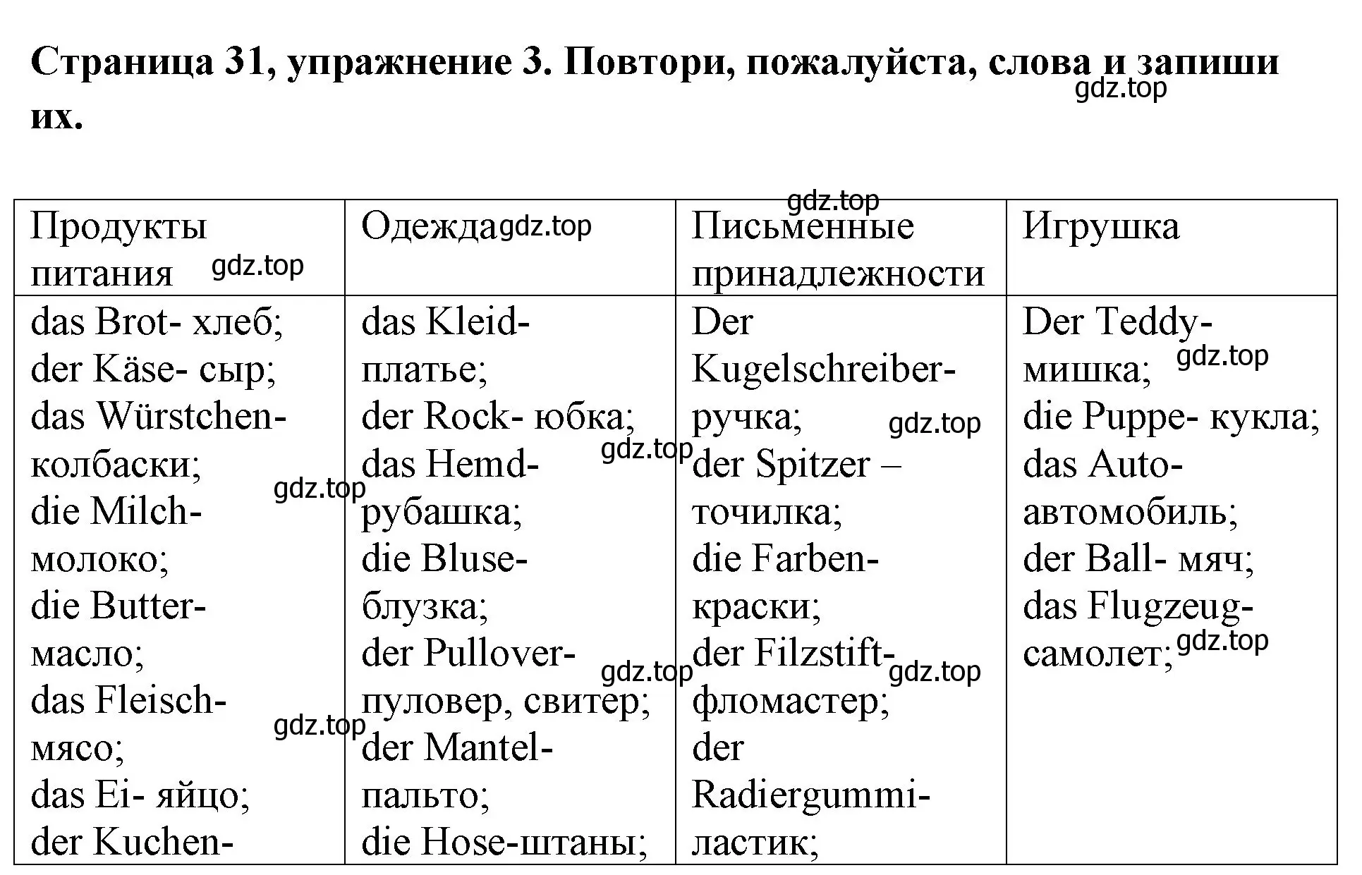 Решение номер 3 (страница 31) гдз по немецкому языку 5 класс Бим, Рыжова, рабочая тетрадь