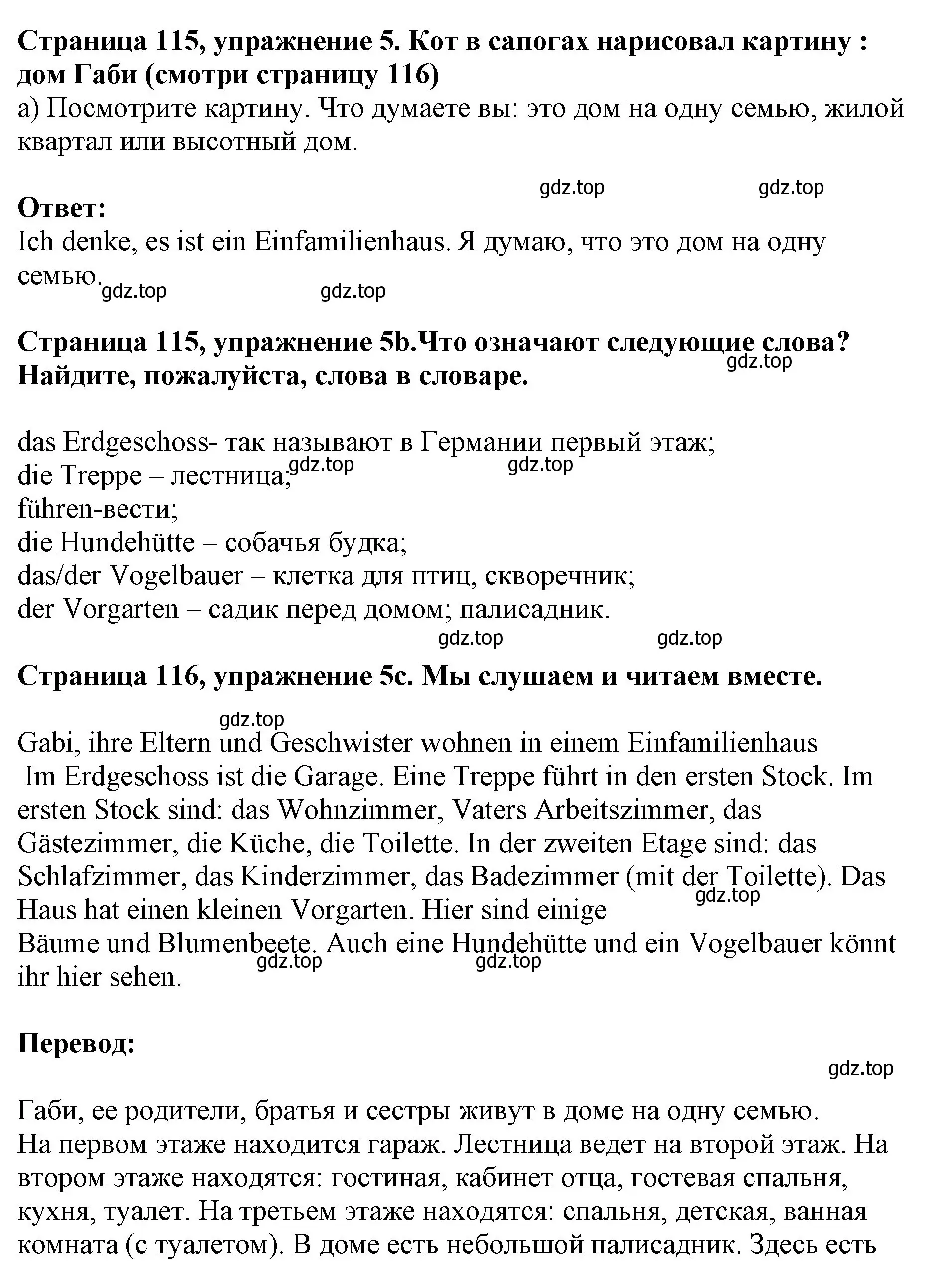 Решение номер 5 (страница 115) гдз по немецкому языку 5 класс Бим, Рыжова, учебник