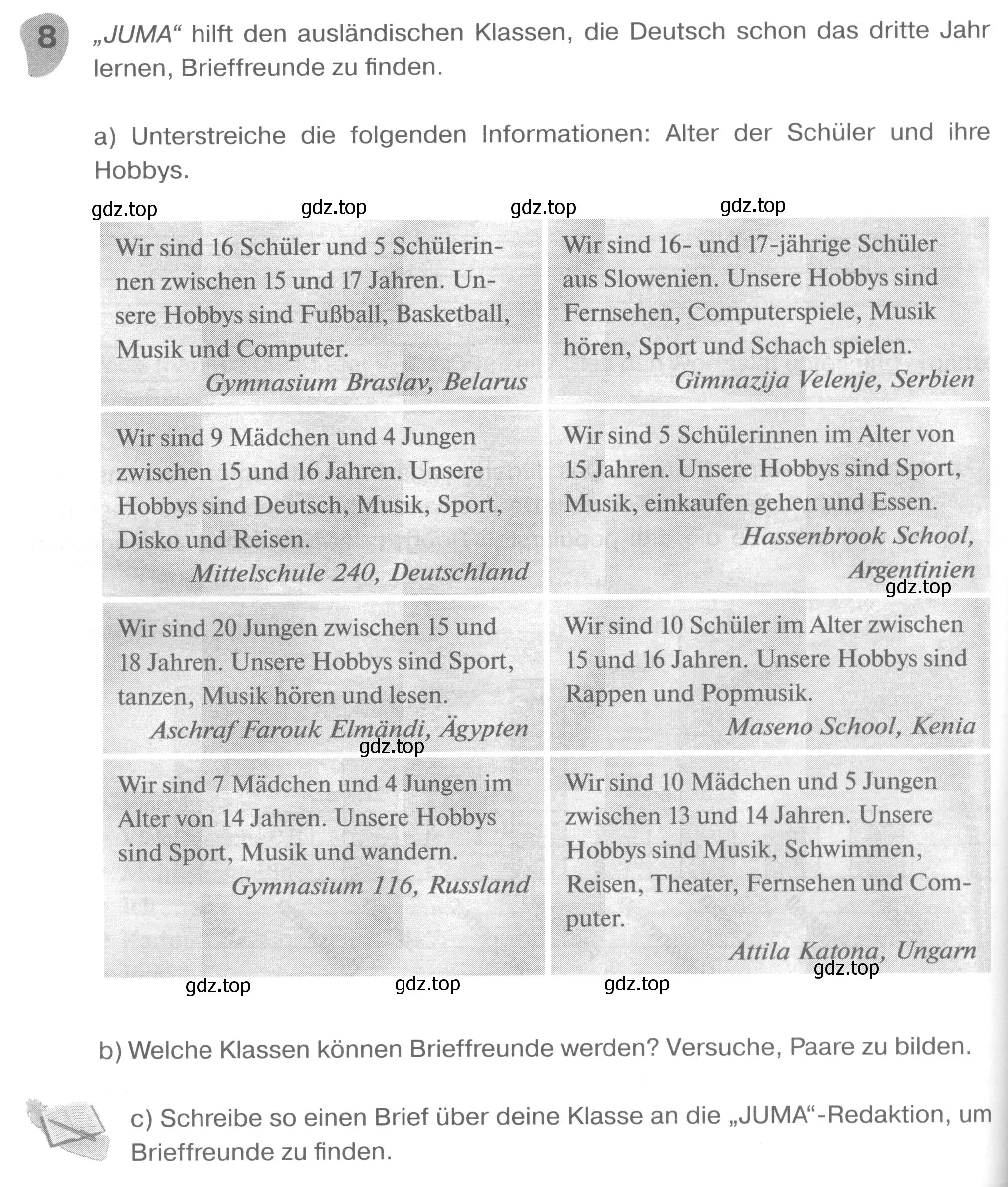 Условие номер 8 (страница 102) гдз по немецкому языку 6 класс Бим, Фомичева, рабочая тетрадь