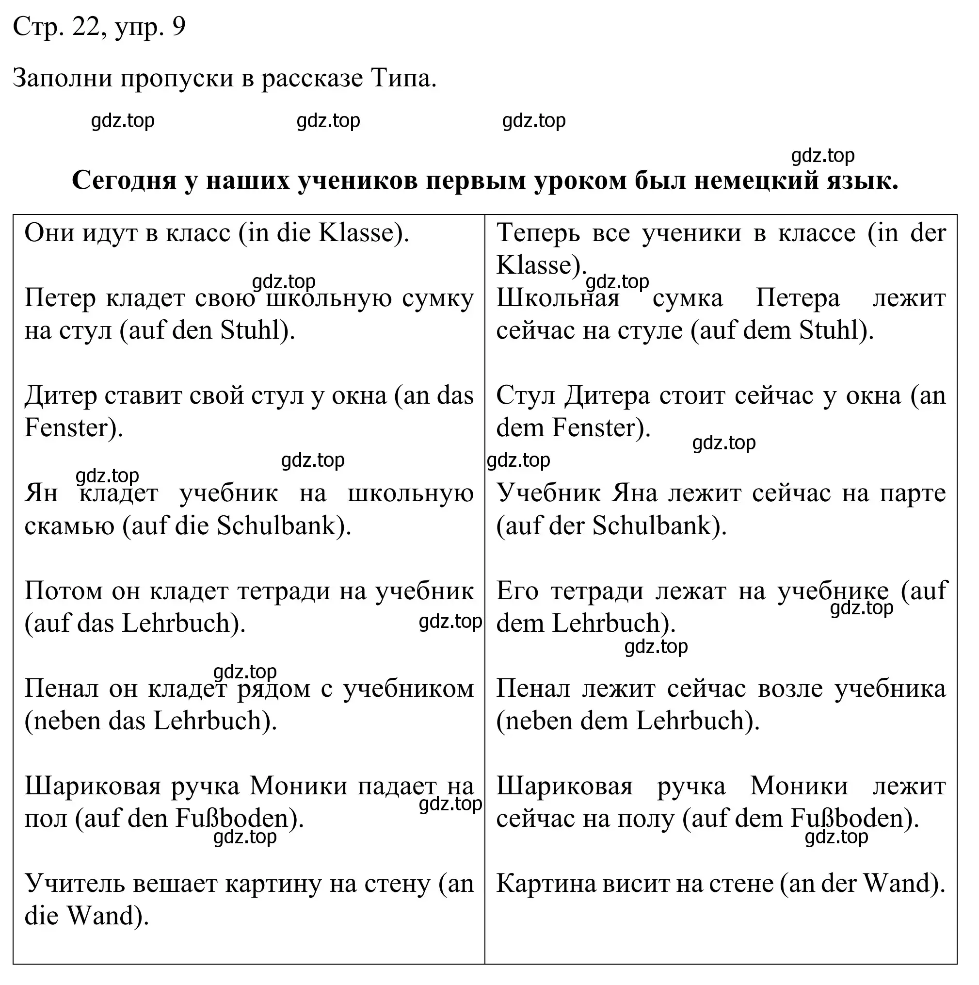 Решение номер 9 (страница 22) гдз по немецкому языку 6 класс Бим, Фомичева, рабочая тетрадь