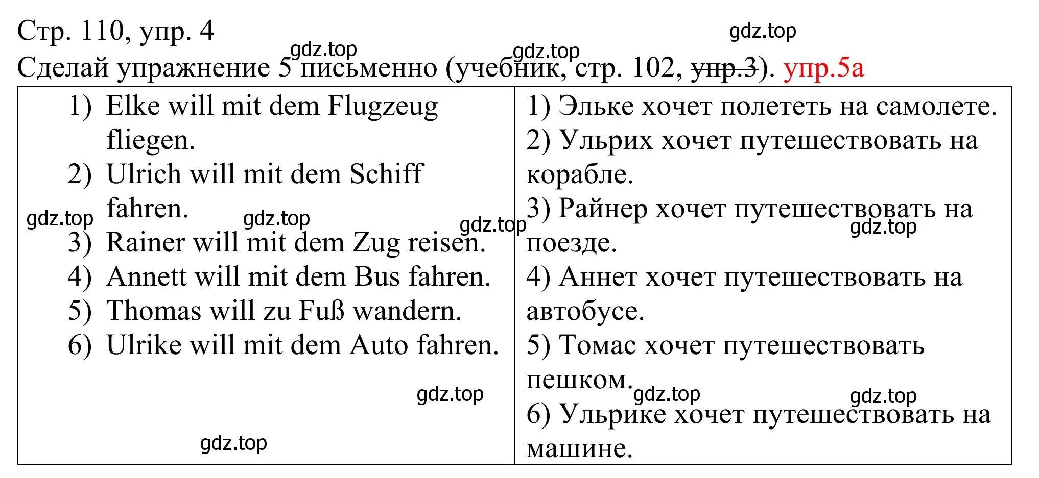 Решение номер 4 (страница 110) гдз по немецкому языку 6 класс Бим, Фомичева, рабочая тетрадь