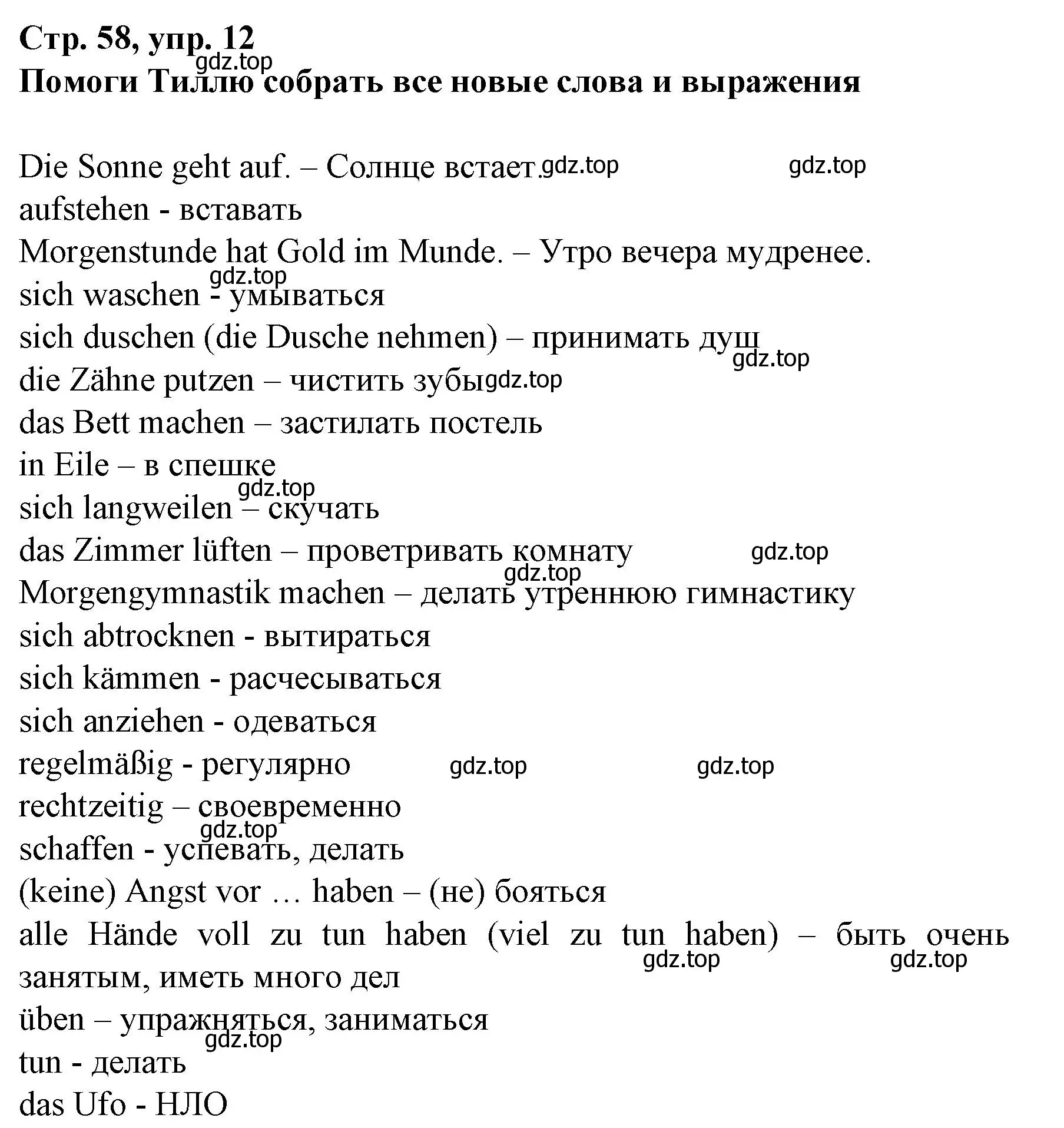 Решение номер 12 (страница 58) гдз по немецкому языку 6 класс Бим, Садомова, учебник 2 часть