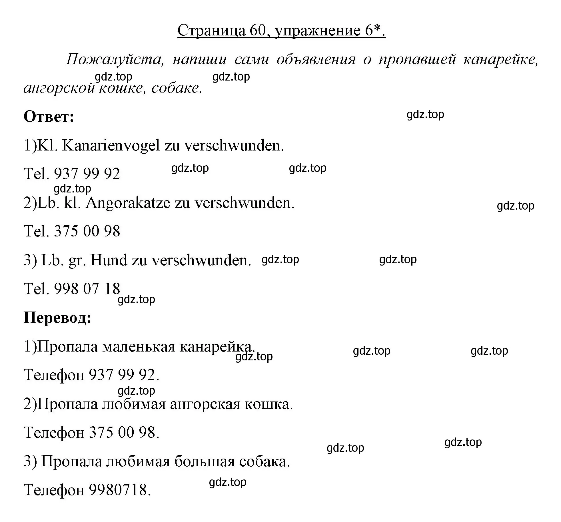 Решение номер 6* (страница 60) гдз по немецкому языку 7 класс Бим, Садомова, рабочая тетрадь