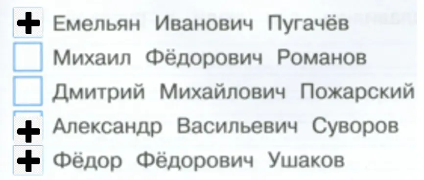 Отметь знаком «+» современников Екатерины Второй. - окружающий мир 4 класс Плешаков