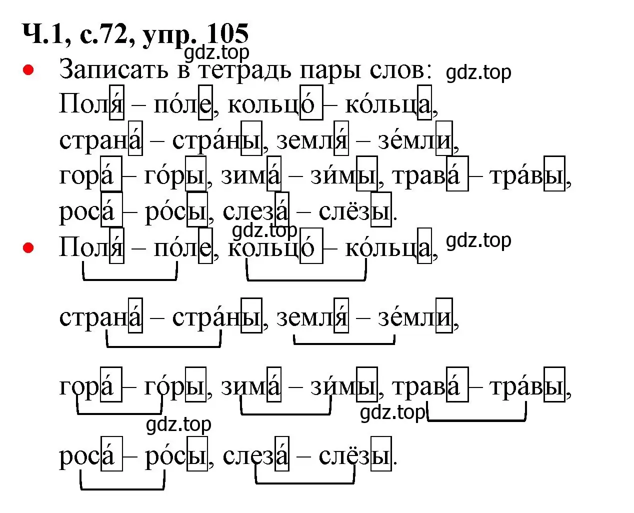 Решение номер 105 (страница 72) гдз по русскому языку 2 класс Канакина, Горецкий, учебник 1 часть