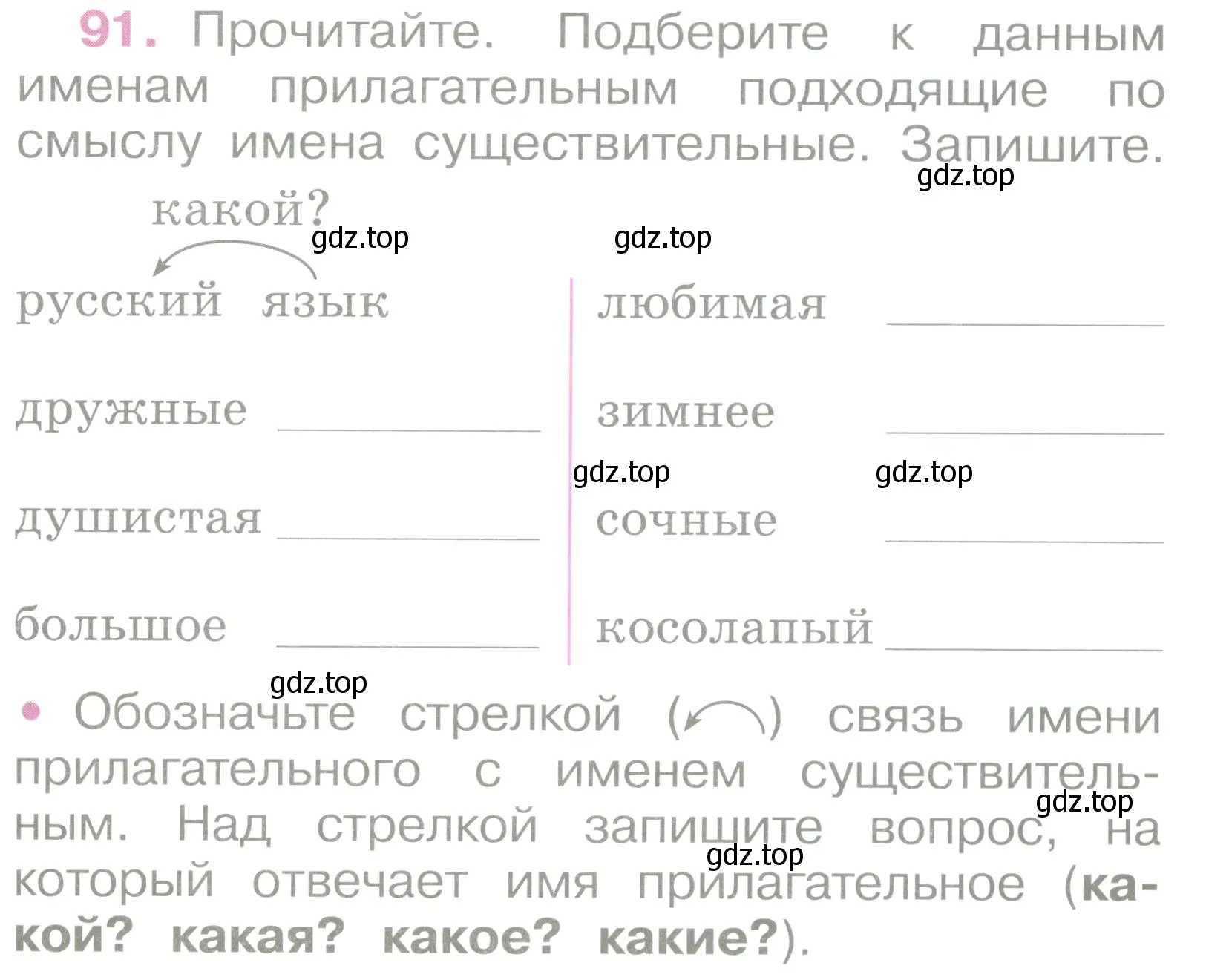 Условие номер 91 (страница 43) гдз по русскому языку 2 класс Канакина, рабочая тетрадь 2 часть