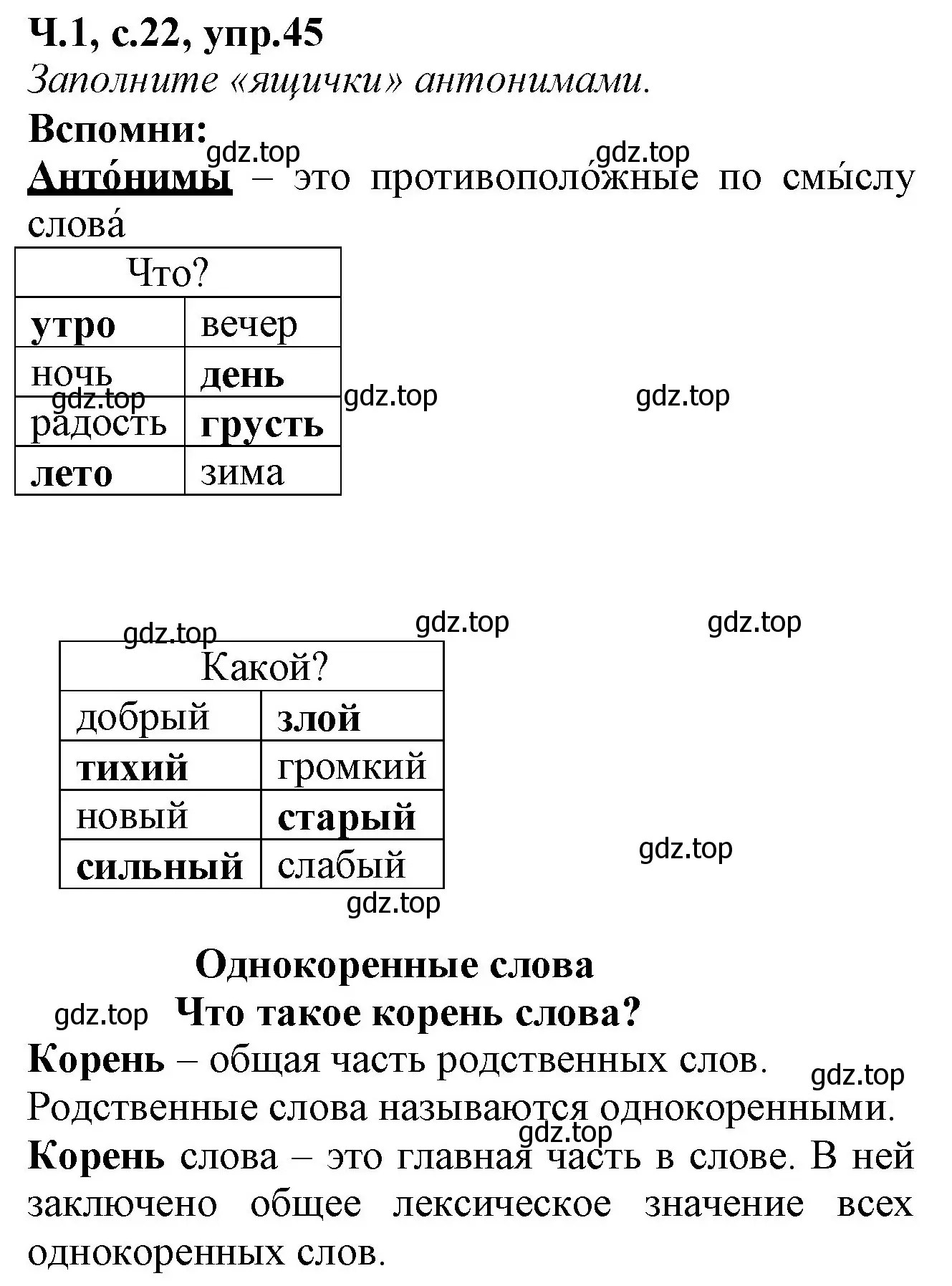 Решение номер 45 (страница 22) гдз по русскому языку 2 класс Канакина, рабочая тетрадь 1 часть