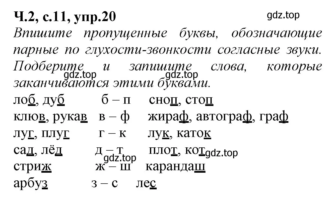 Решение номер 20 (страница 11) гдз по русскому языку 2 класс Канакина, рабочая тетрадь 2 часть
