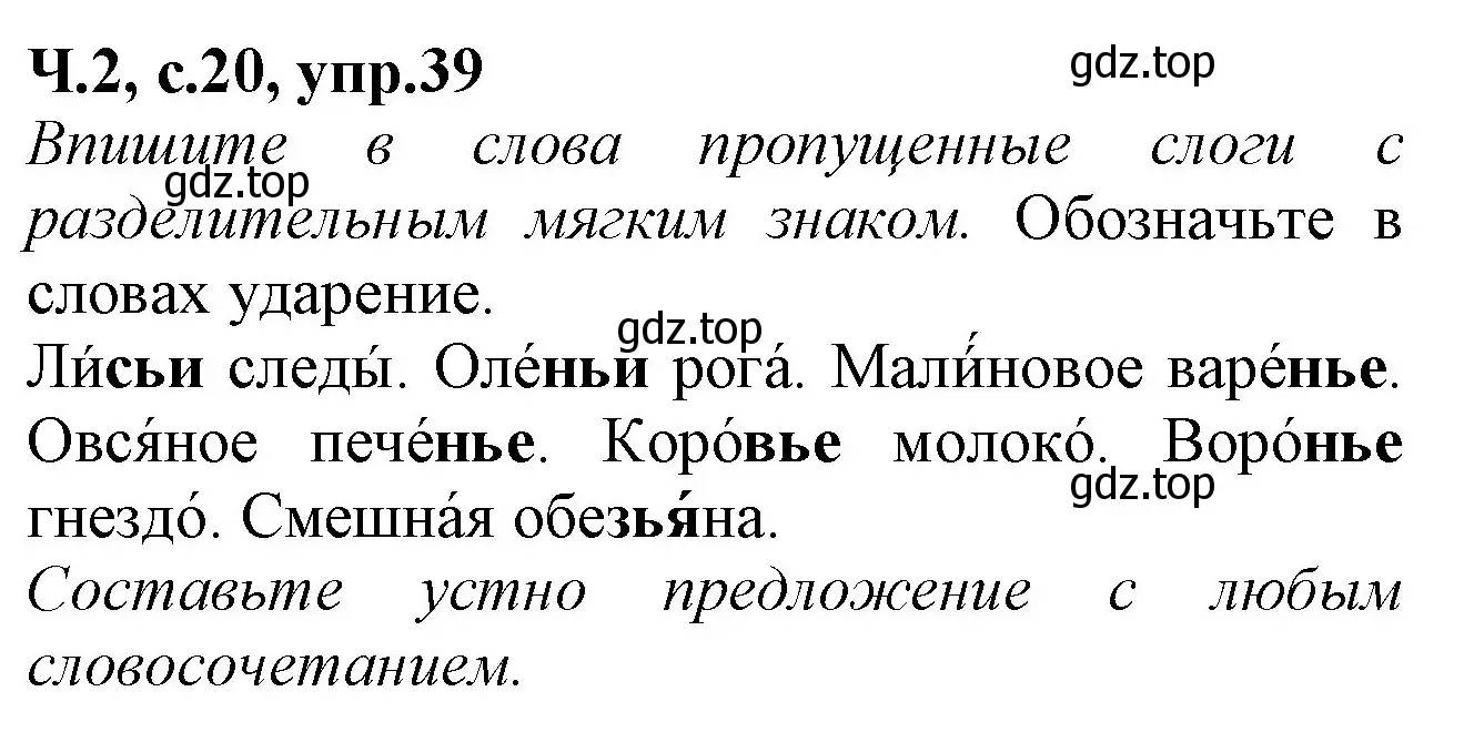 Решение номер 39 (страница 20) гдз по русскому языку 2 класс Канакина, рабочая тетрадь 2 часть