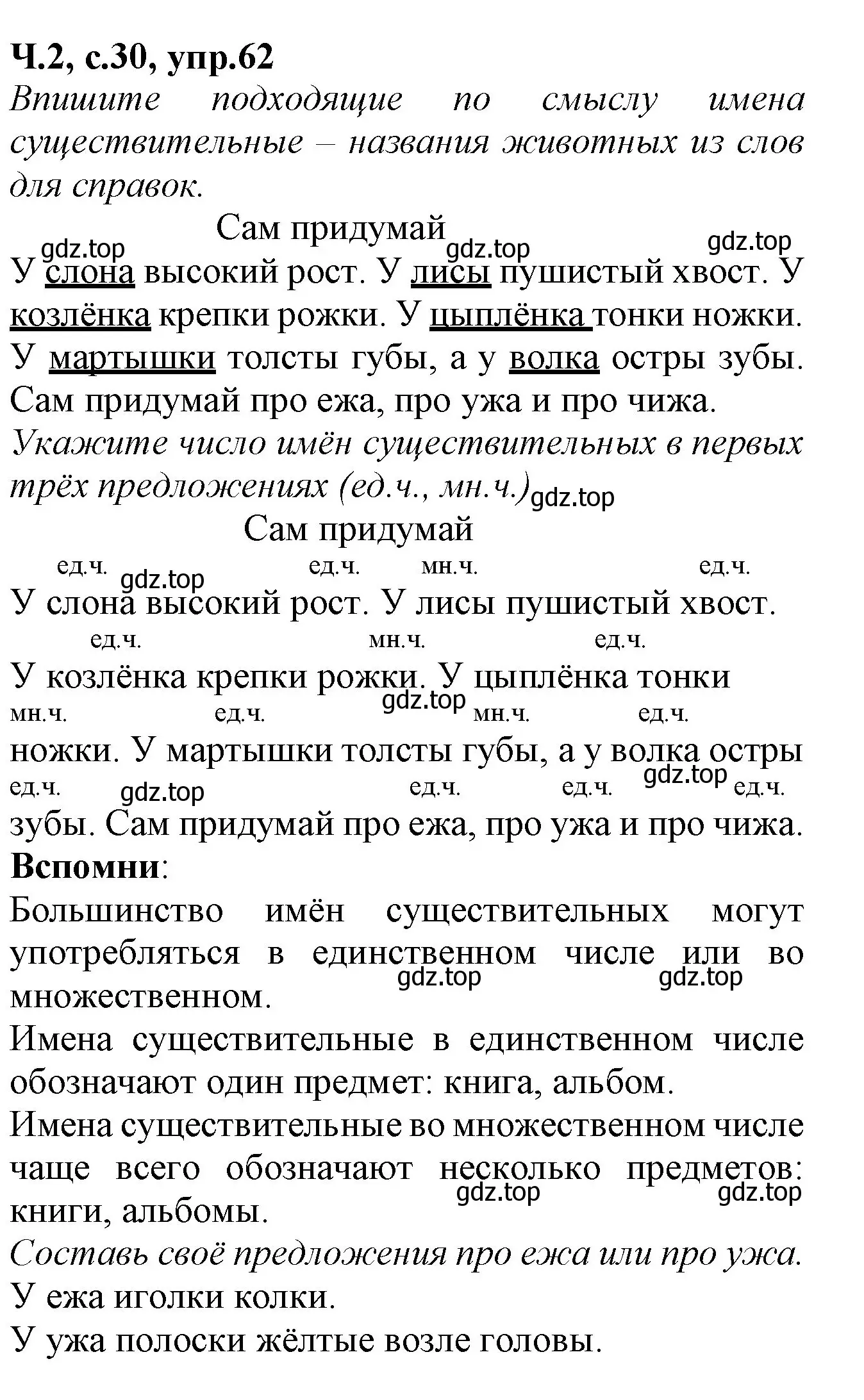 Решение номер 62 (страница 30) гдз по русскому языку 2 класс Канакина, рабочая тетрадь 2 часть