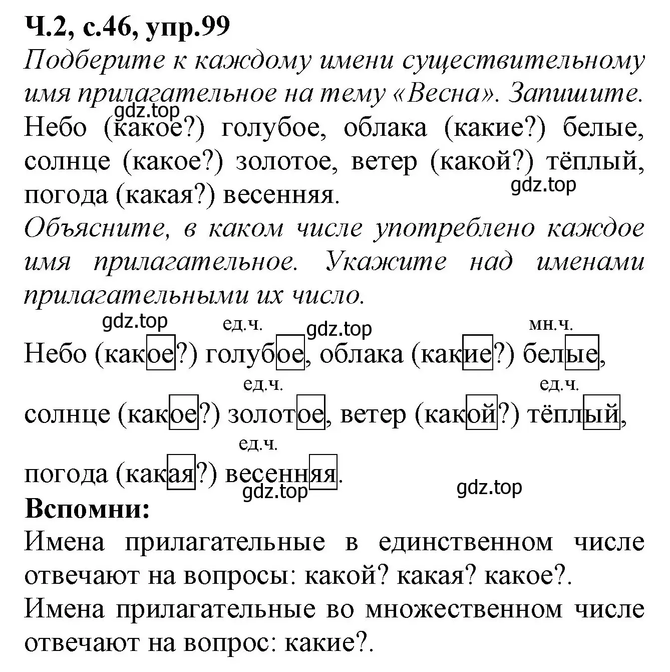 Решение номер 99 (страница 46) гдз по русскому языку 2 класс Канакина, рабочая тетрадь 2 часть