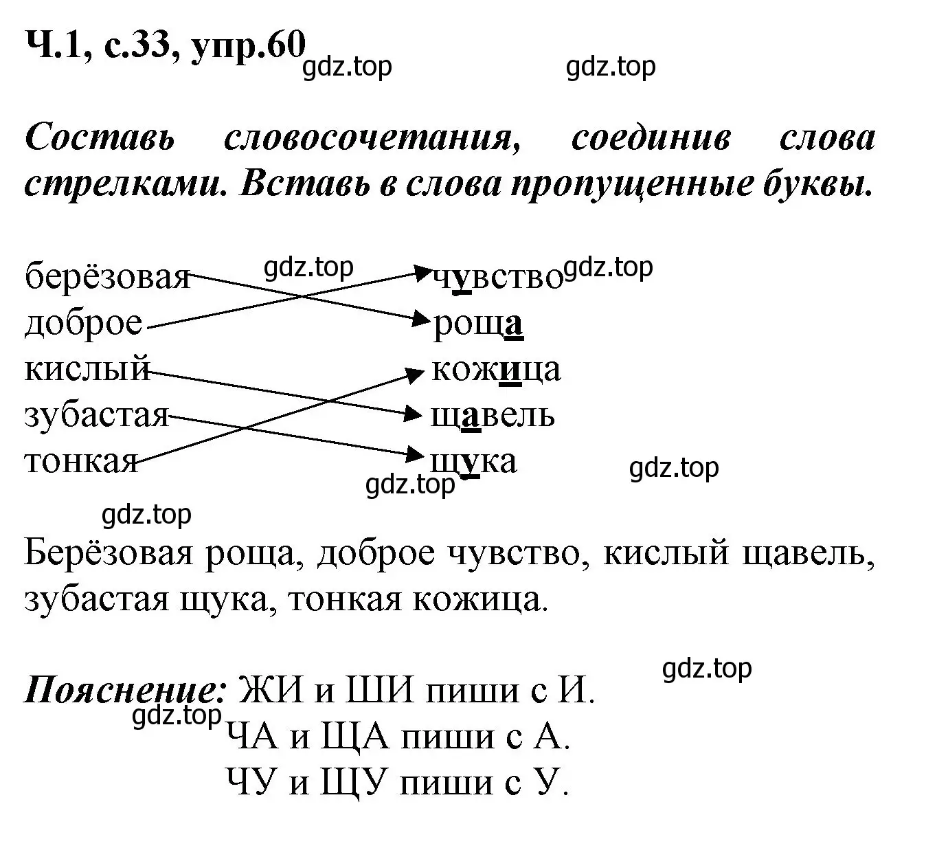 Решение номер 60 (страница 33) гдз по русскому языку 2 класс Климанова, Бабушкина, рабочая тетрадь 1 часть