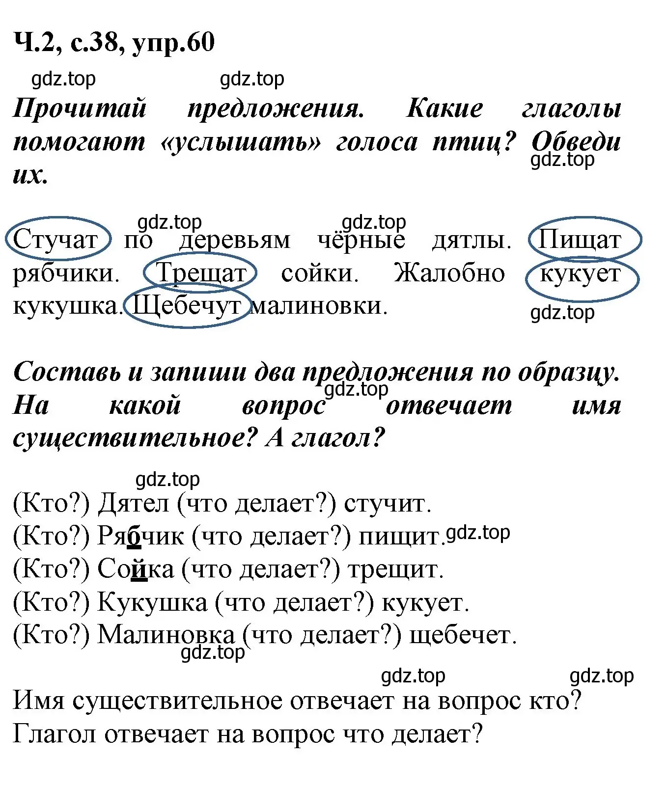 Решение номер 60 (страница 38) гдз по русскому языку 2 класс Климанова, Бабушкина, рабочая тетрадь 2 часть