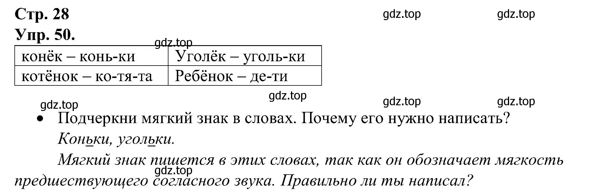 Решение номер 50 (страница 28) гдз по русскому языку 2 класс Рамзаева, Савинкина, рабочая тетрадь