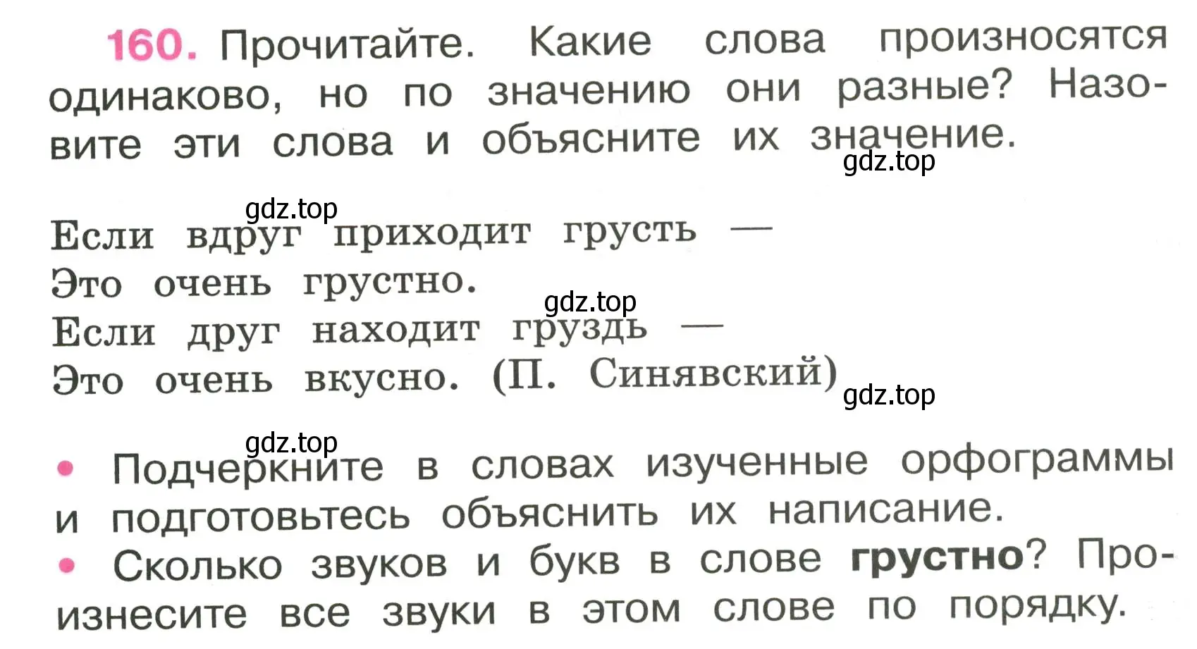 Условие номер 160 (страница 62) гдз по русскому языку 3 класс Канакина, рабочая тетрадь 1 часть