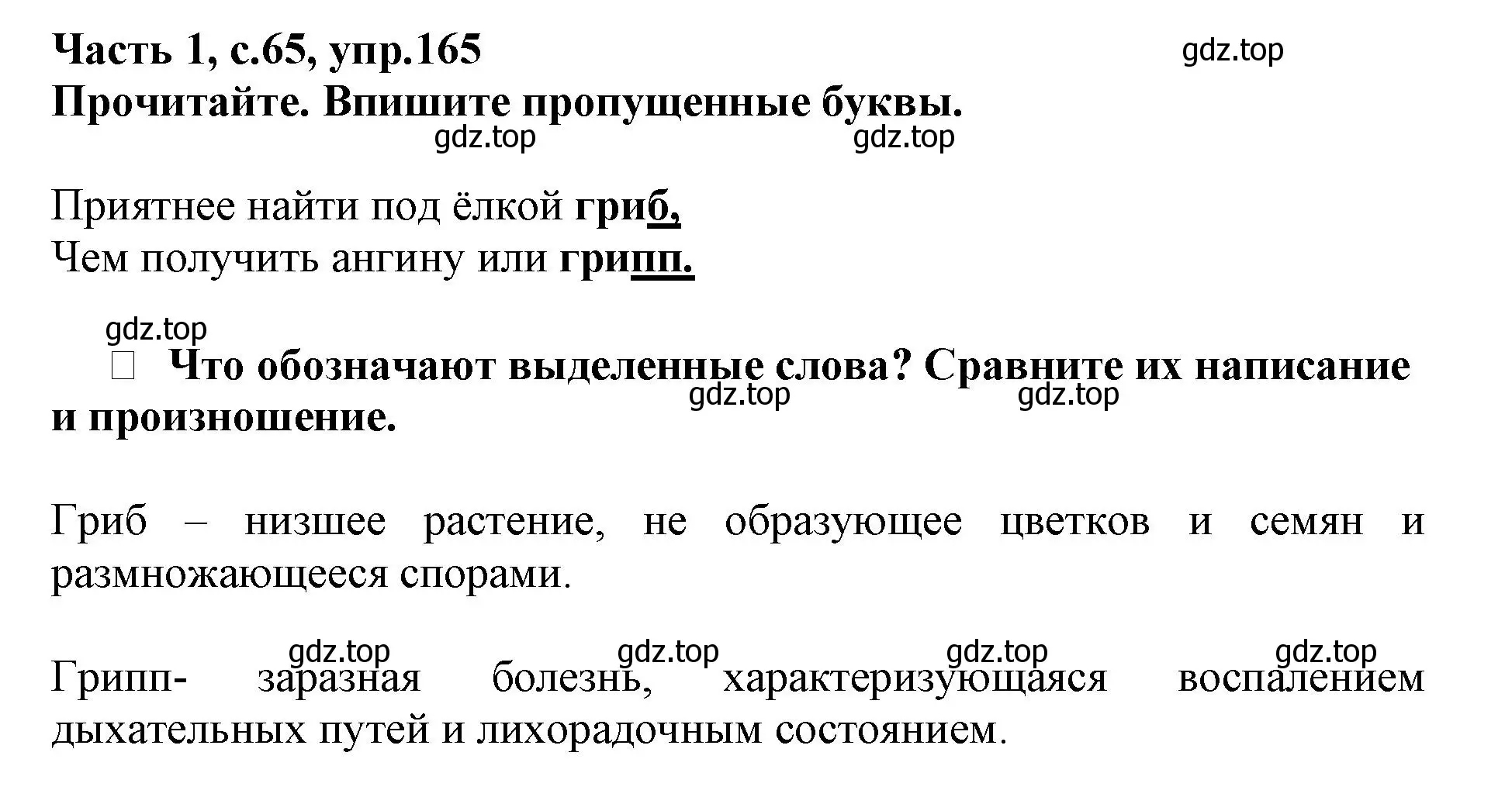 Решение номер 165 (страница 65) гдз по русскому языку 3 класс Канакина, рабочая тетрадь 1 часть