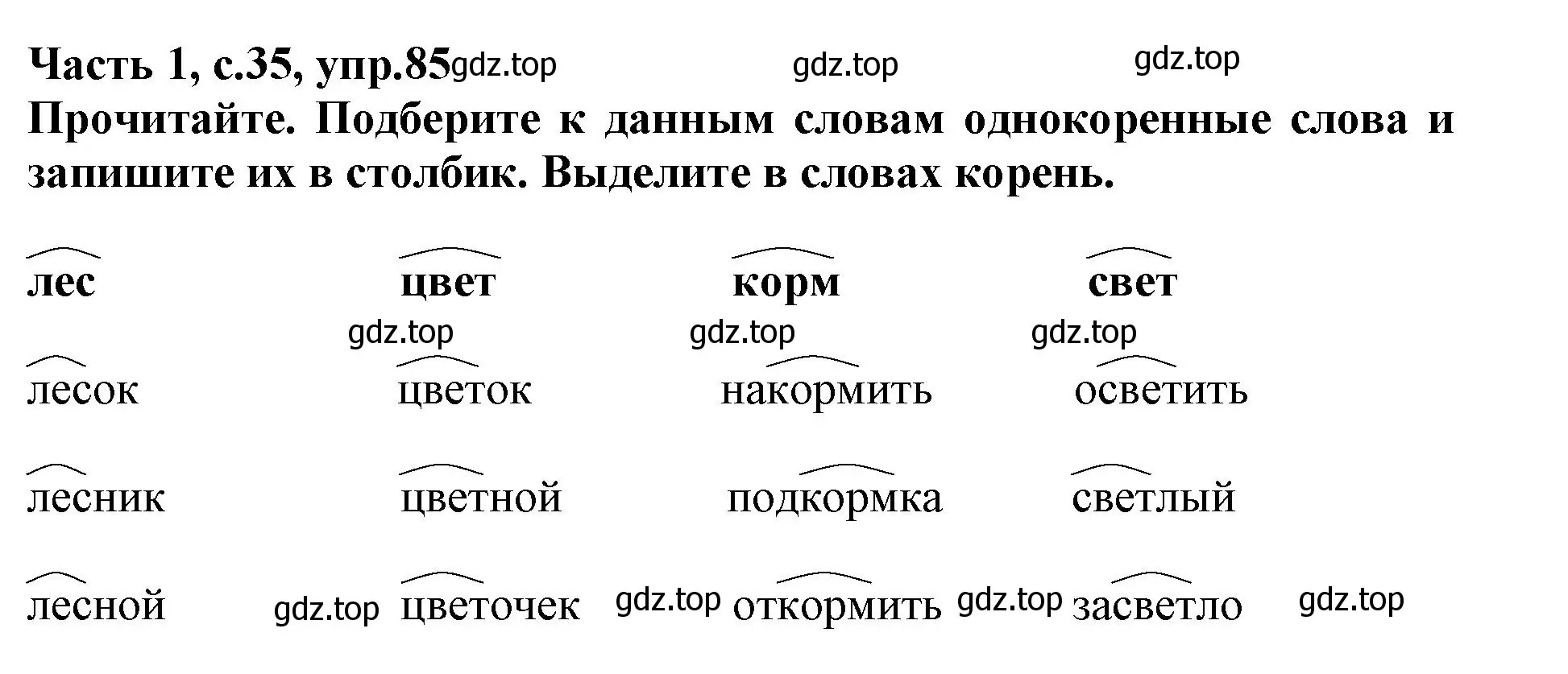 Решение номер 85 (страница 35) гдз по русскому языку 3 класс Канакина, рабочая тетрадь 1 часть