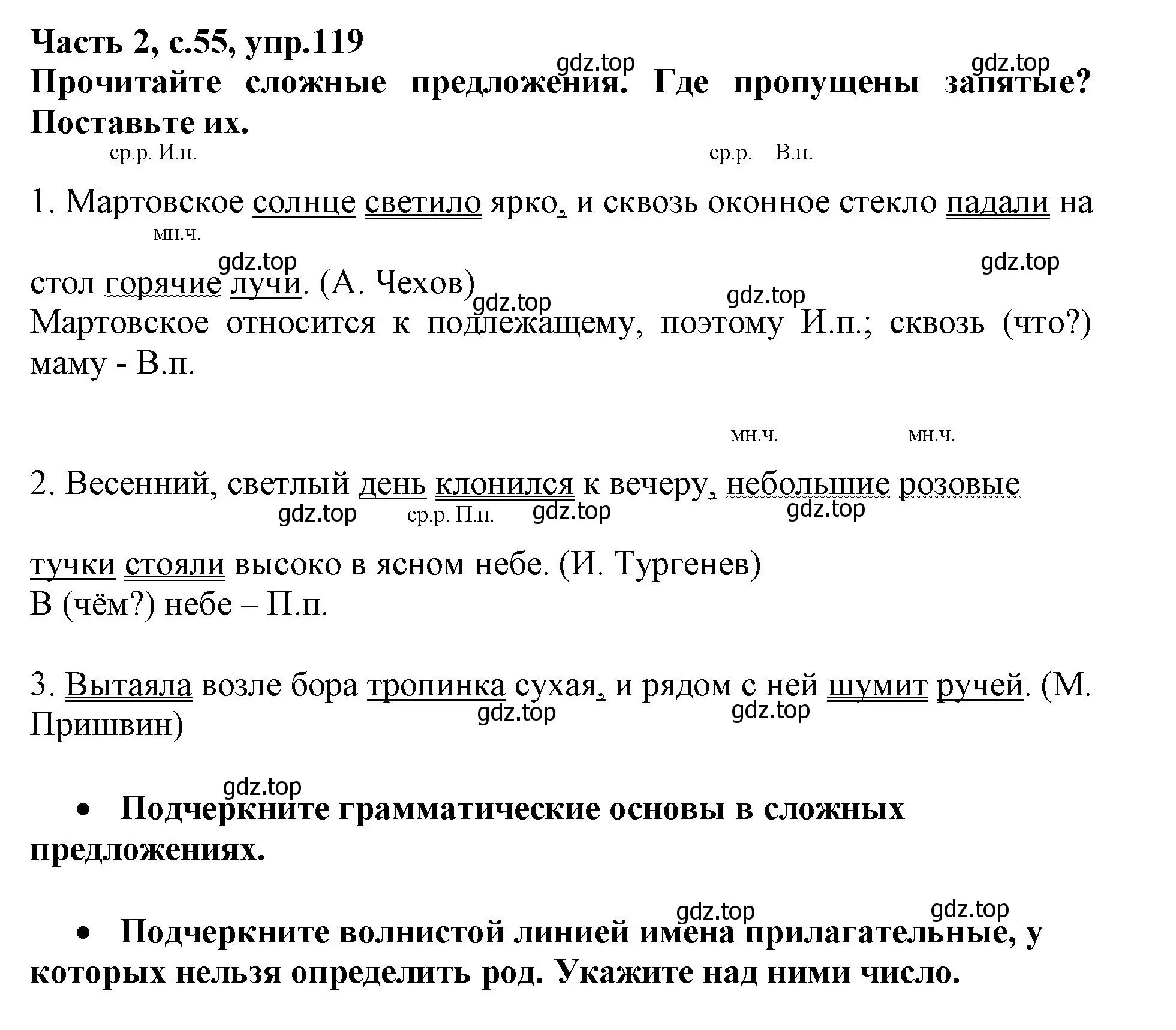 Решение номер 119 (страница 55) гдз по русскому языку 3 класс Канакина, рабочая тетрадь 2 часть