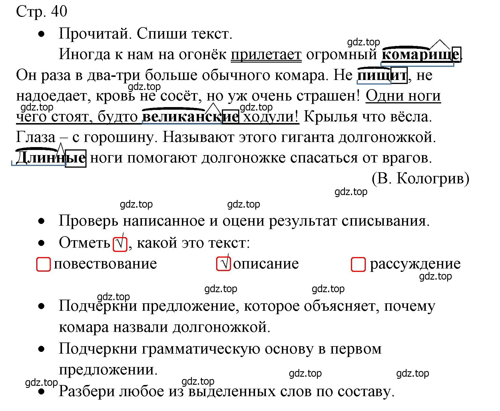 Решение  Контрольное списывание (страница 40) гдз по русскому языку 3 класс Канакина, тетрадь учебных достижений