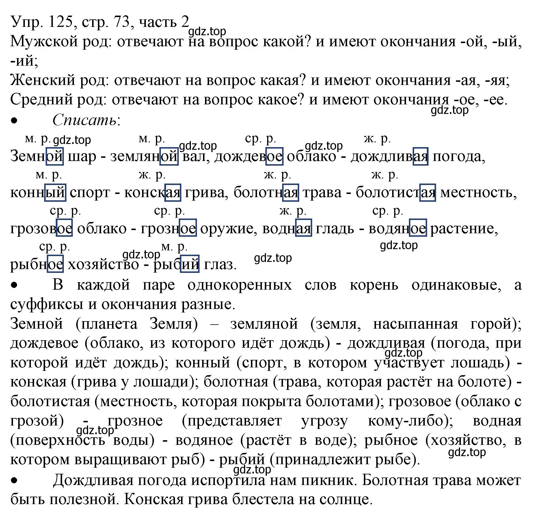 Решение номер 125 (страница 73) гдз по русскому языку 3 класс Канакина, Горецкий, учебник 2 часть