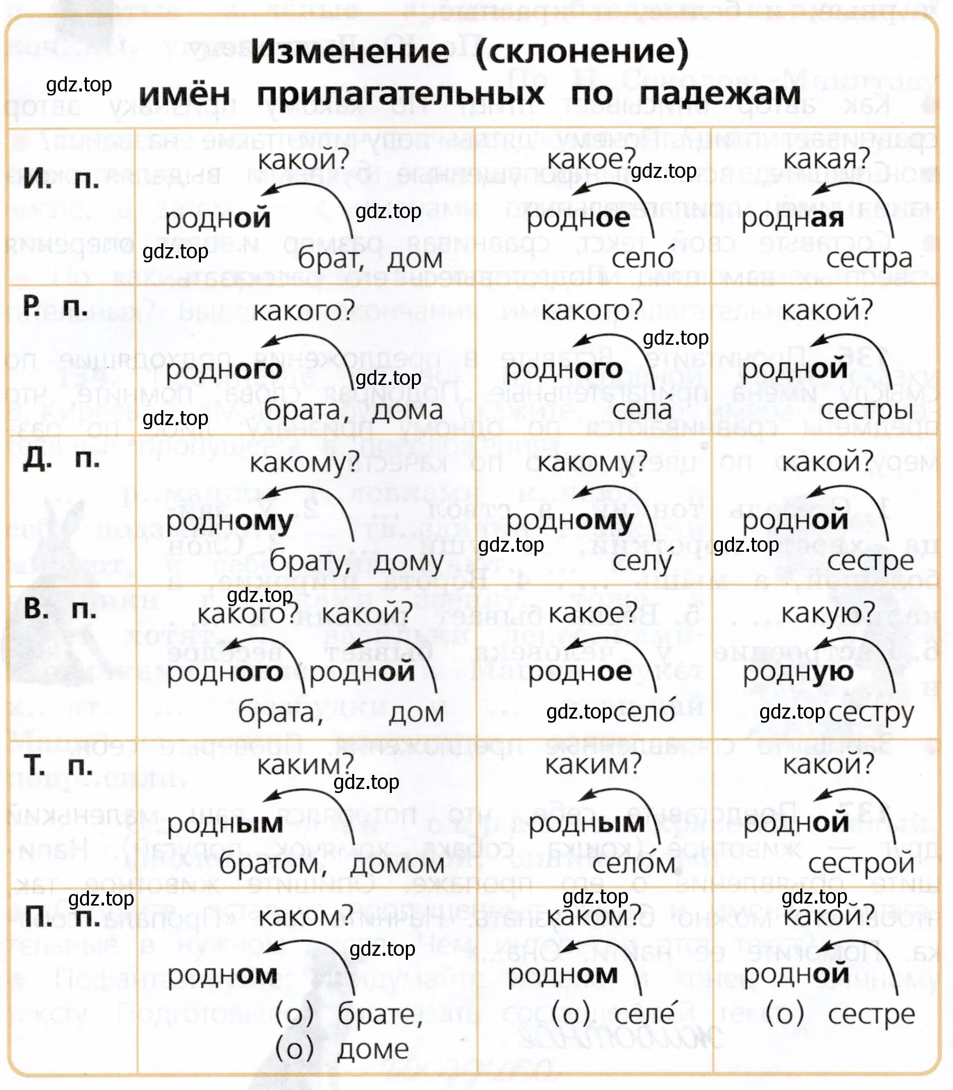 По каким вопросам изменяются имена прилагательные мужского, среднего, женского рода? Какая часть в слове указывает, что имя прилагательное изменилось по падежам?