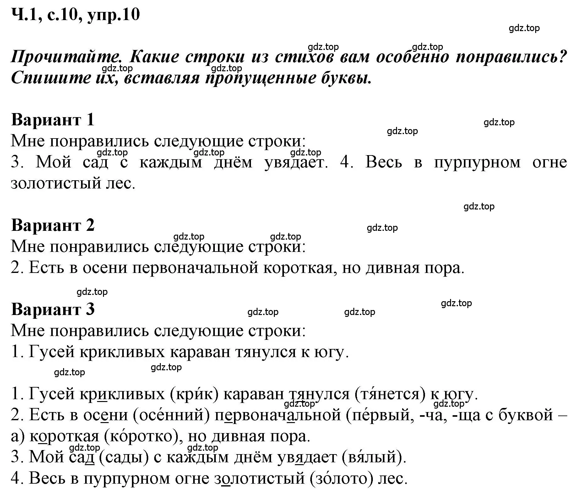 Решение номер 10 (страница 10) гдз по русскому языку 3 класс Климанова, Бабушкина, рабочая тетрадь 1 часть