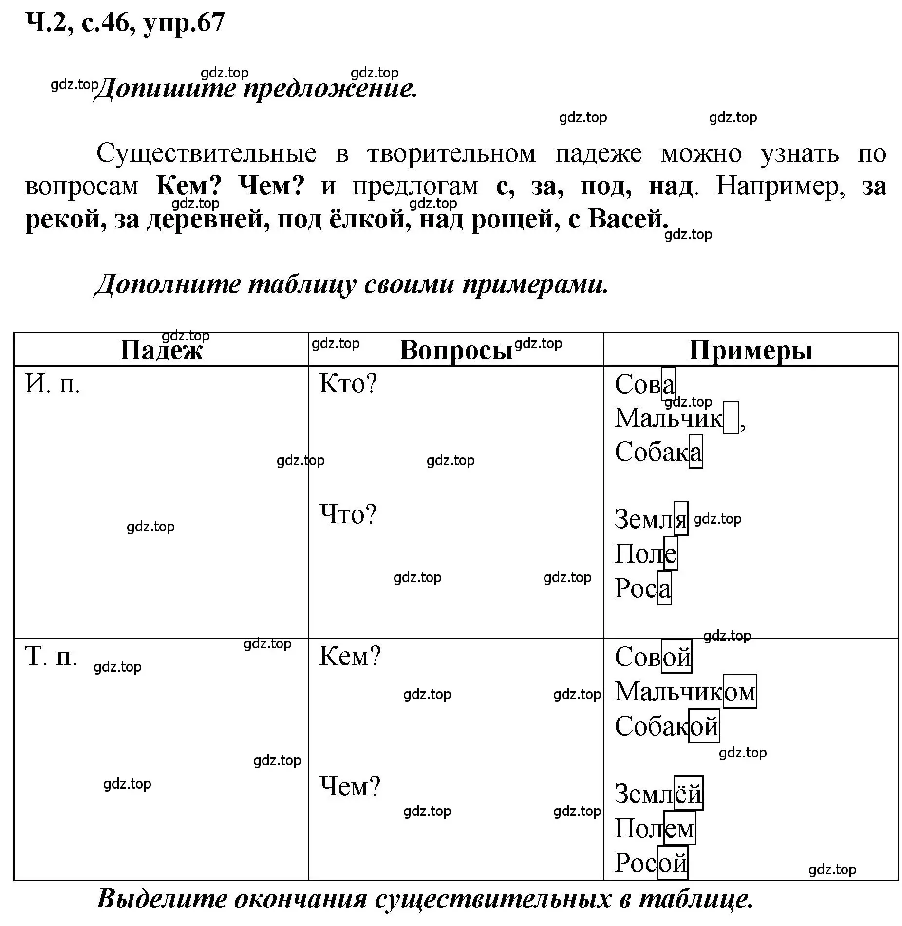 Решение номер 67 (страница 46) гдз по русскому языку 3 класс Климанова, Бабушкина, рабочая тетрадь 2 часть