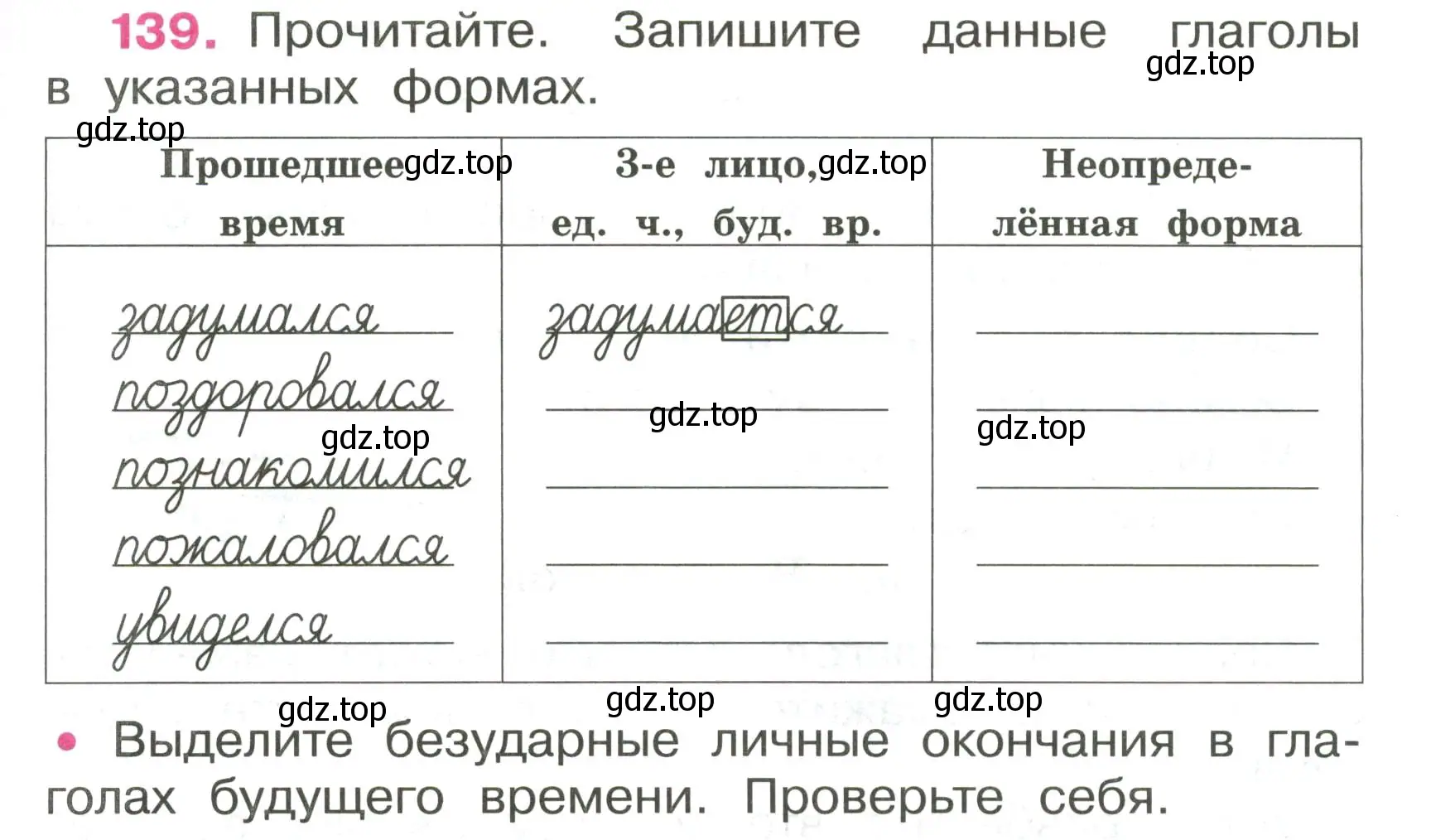 Условие номер 139 (страница 61) гдз по русскому языку 4 класс Канакина, рабочая тетрадь 2 часть