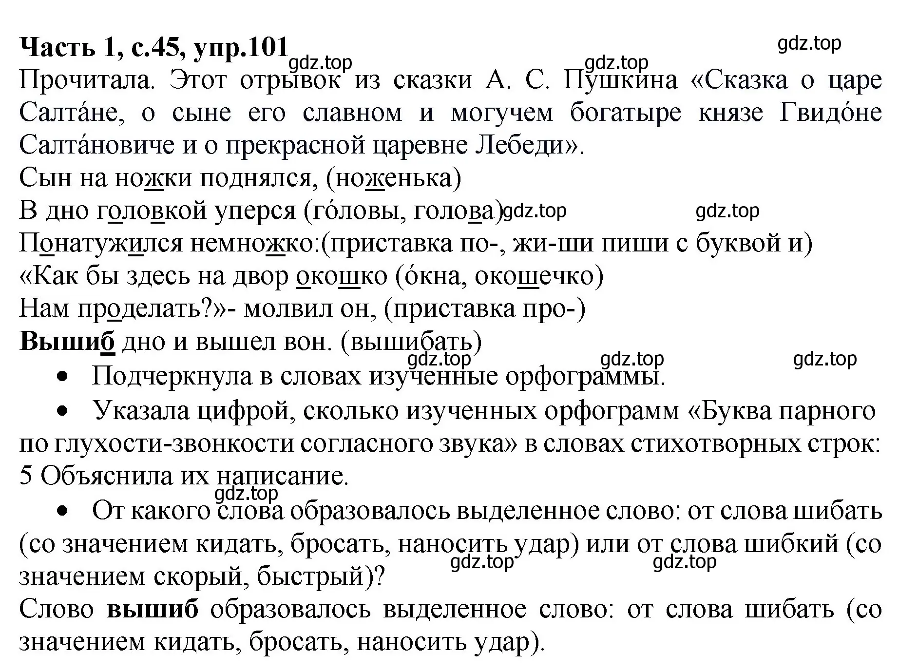 Решение номер 101 (страница 45) гдз по русскому языку 4 класс Канакина, рабочая тетрадь 1 часть