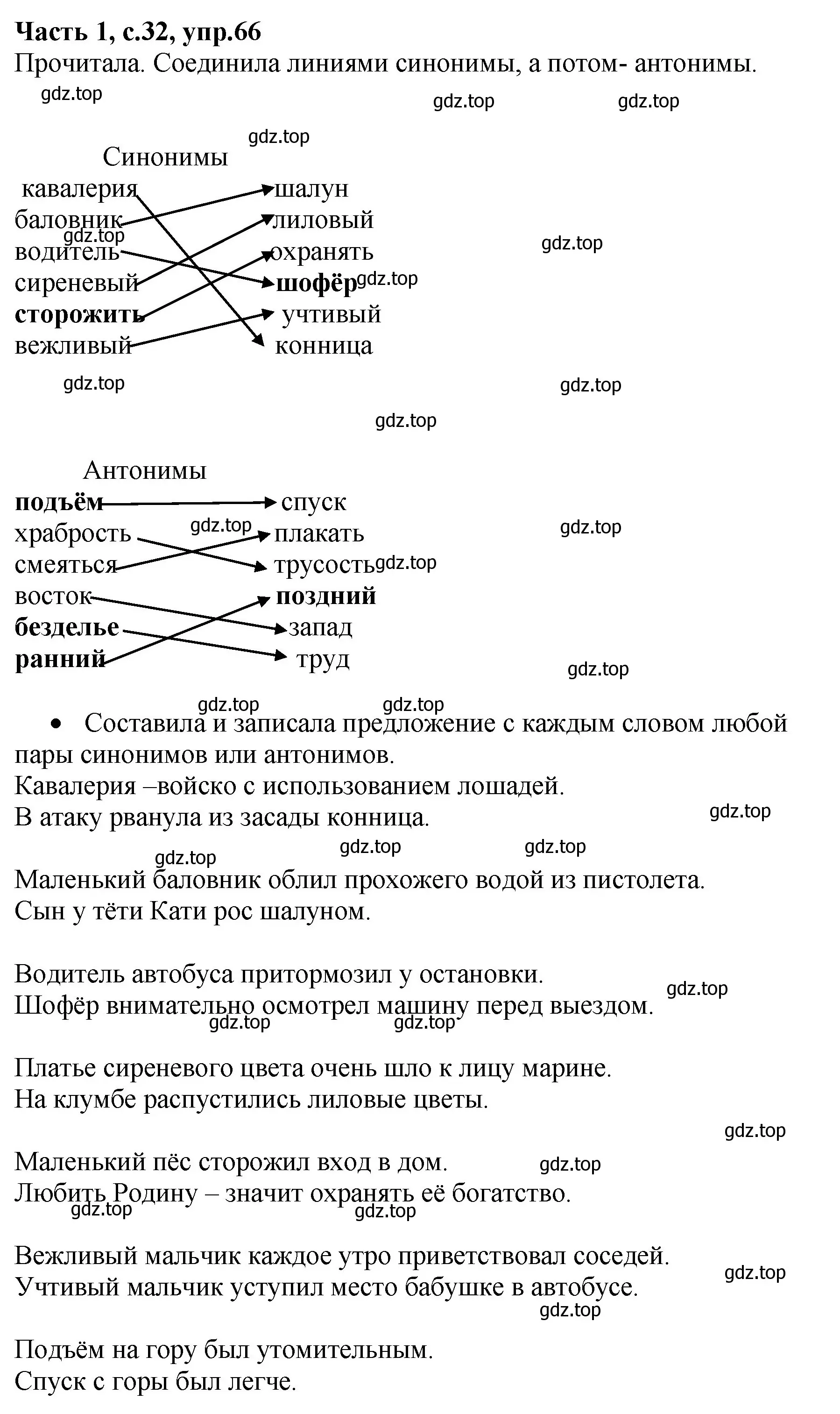 Решение номер 66 (страница 32) гдз по русскому языку 4 класс Канакина, рабочая тетрадь 1 часть