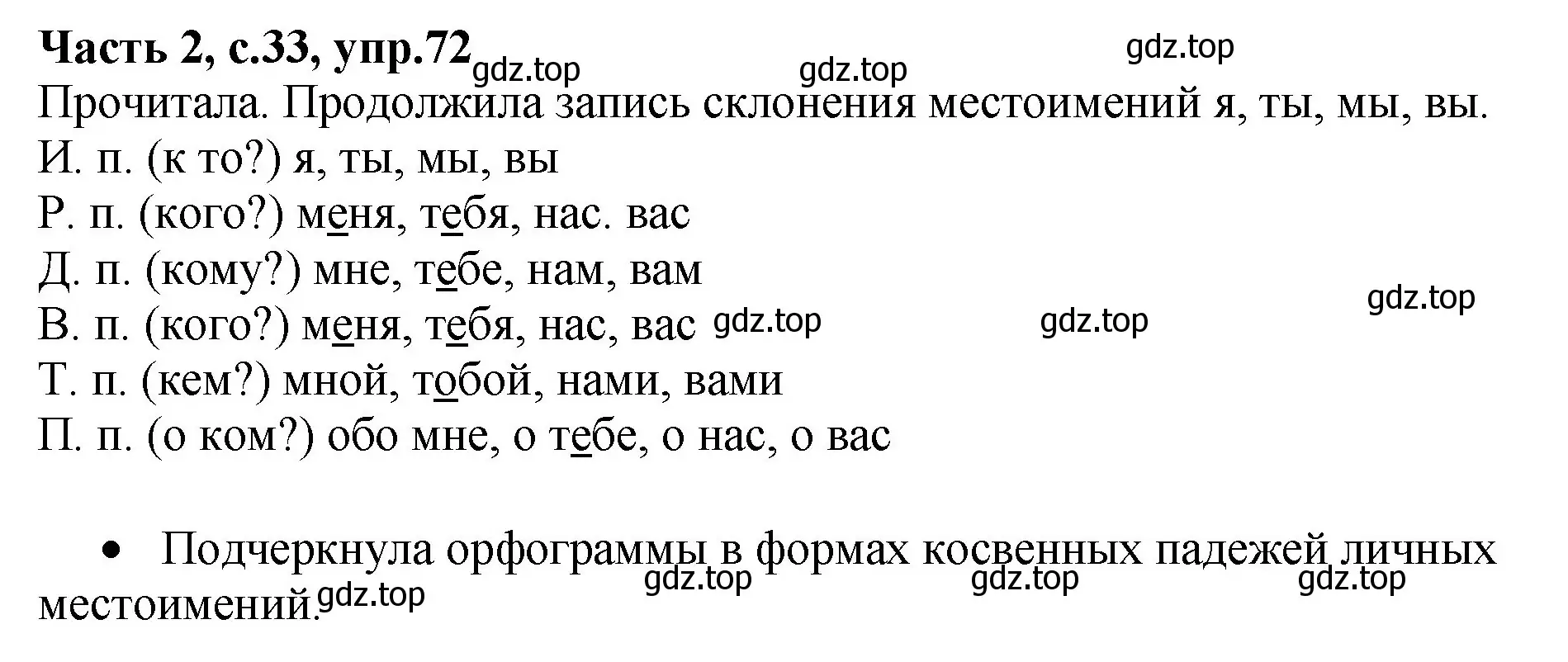 Решение номер 72 (страница 33) гдз по русскому языку 4 класс Канакина, рабочая тетрадь 2 часть