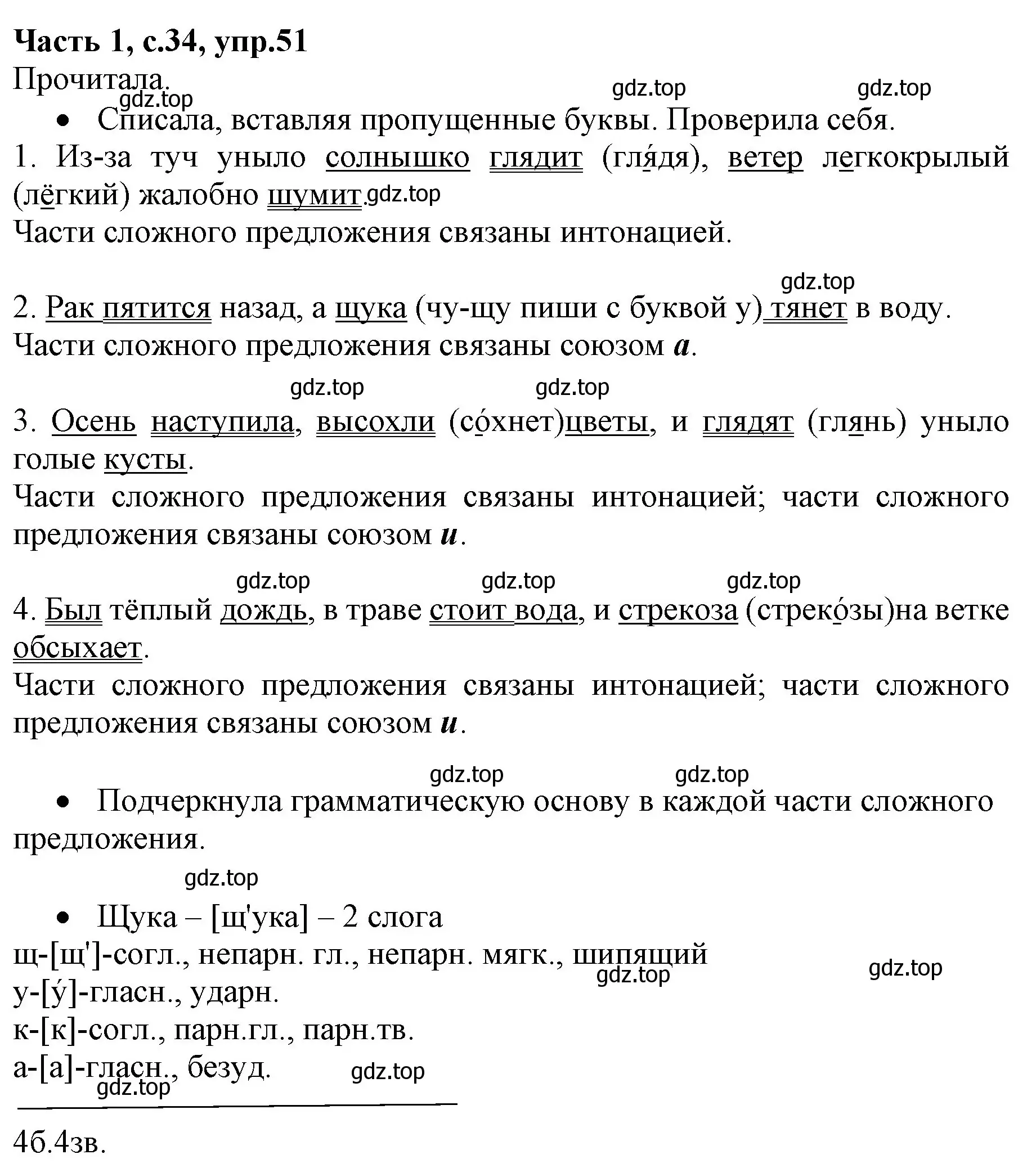 Решение номер 51 (страница 34) гдз по русскому языку 4 класс Канакина, Горецкий, учебник 1 часть