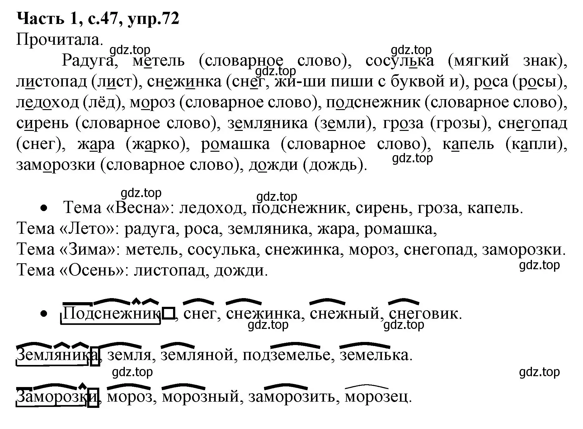 Решение номер 72 (страница 47) гдз по русскому языку 4 класс Канакина, Горецкий, учебник 1 часть