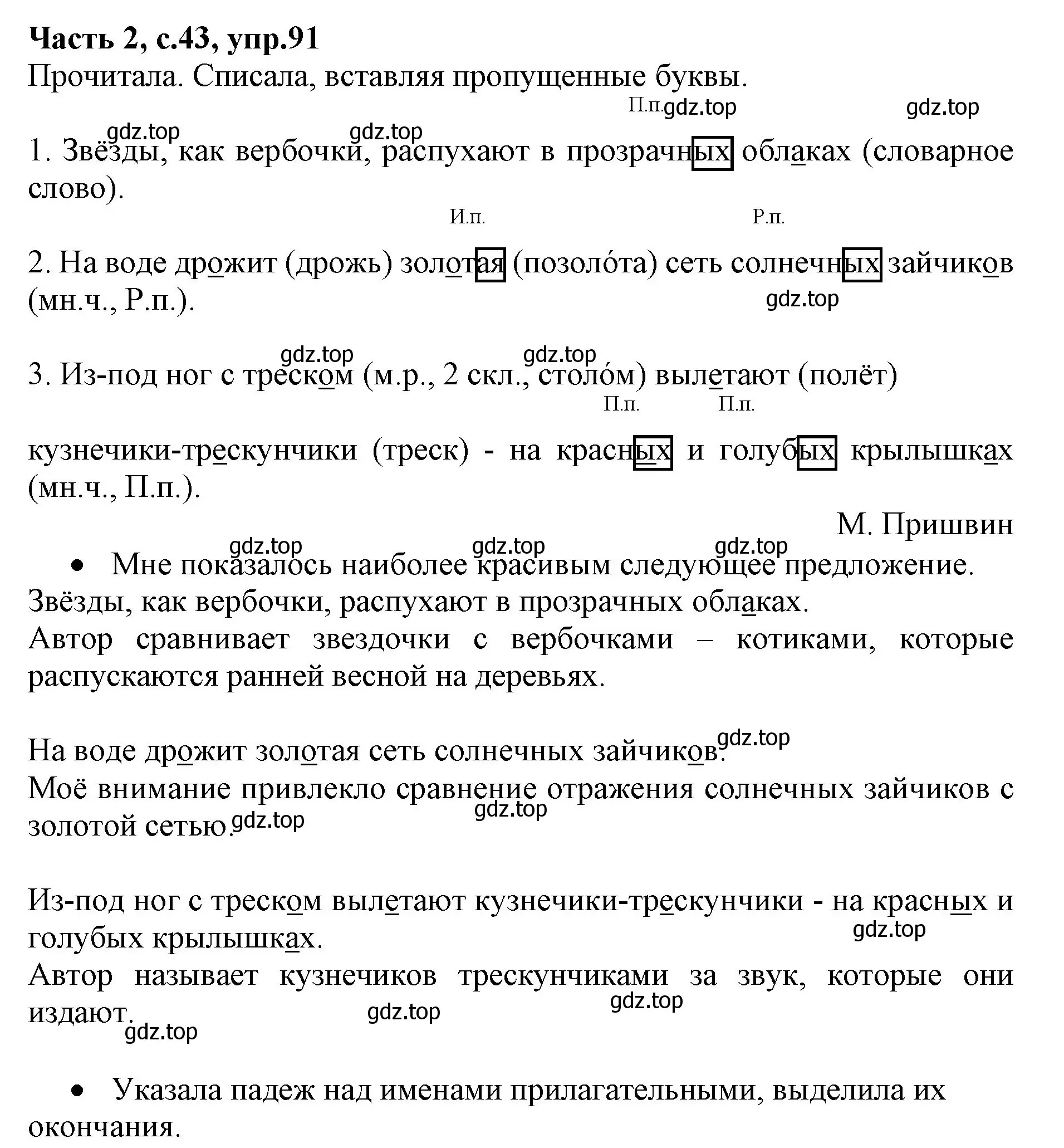 Решение номер 91 (страница 43) гдз по русскому языку 4 класс Канакина, Горецкий, учебник 2 часть