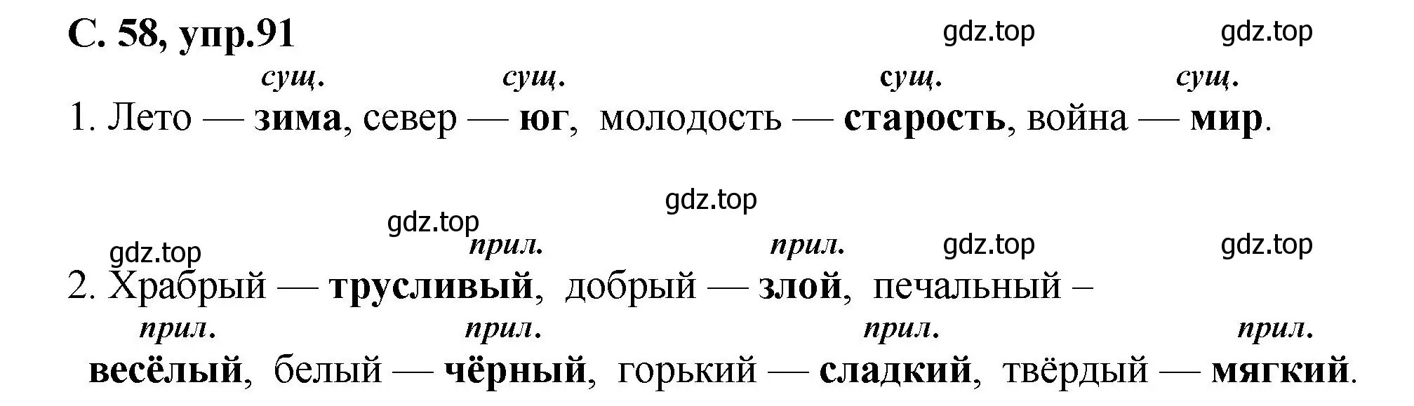 Решение номер 91 (страница 58) гдз по русскому языку 4 класс Климанова, Бабушкина, рабочая тетрадь 1 часть